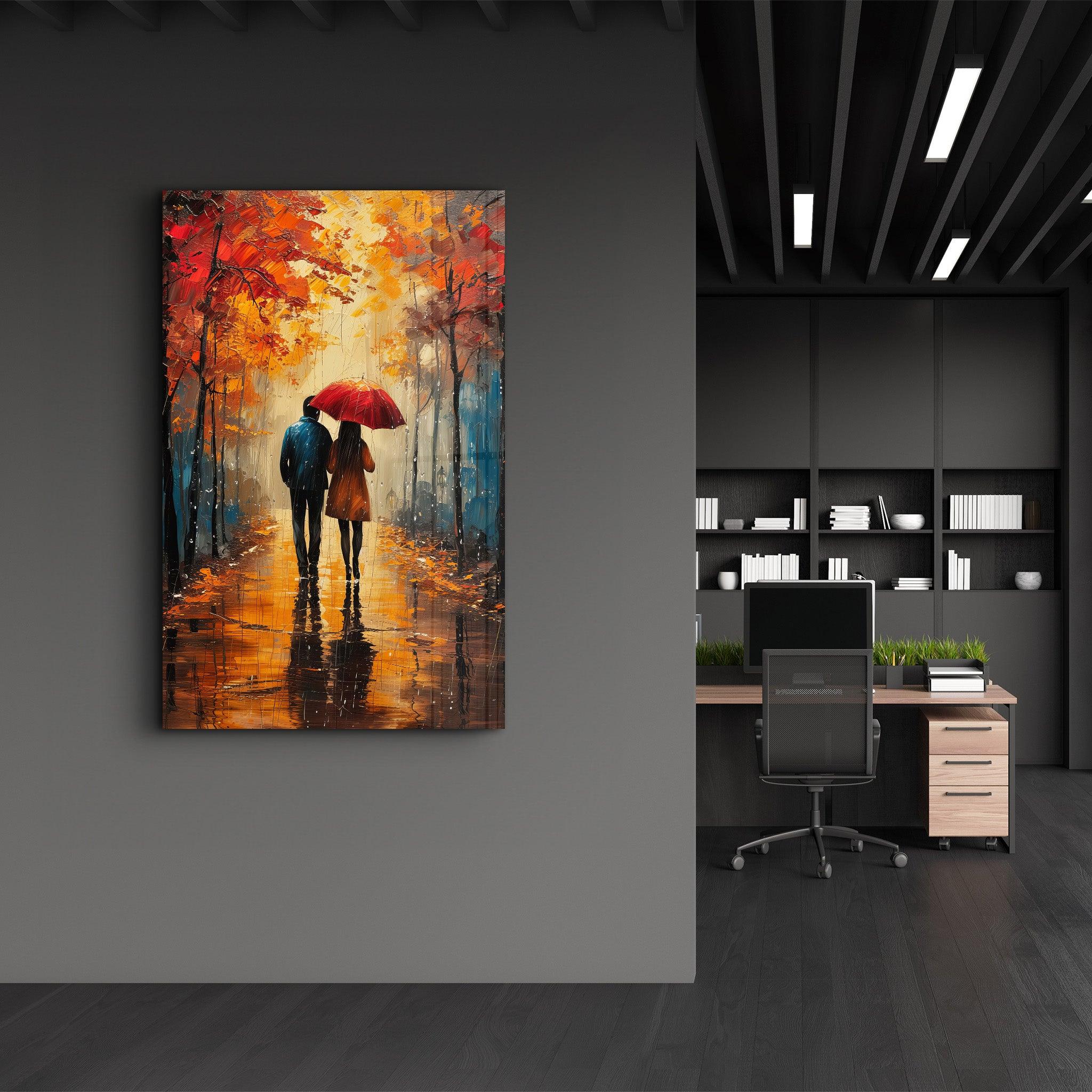 Walkin in the Rain | Glass Wall Art - Artdesigna