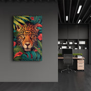 Leopard and Tropical Flowers - Glass Wall Art - Artdesigna