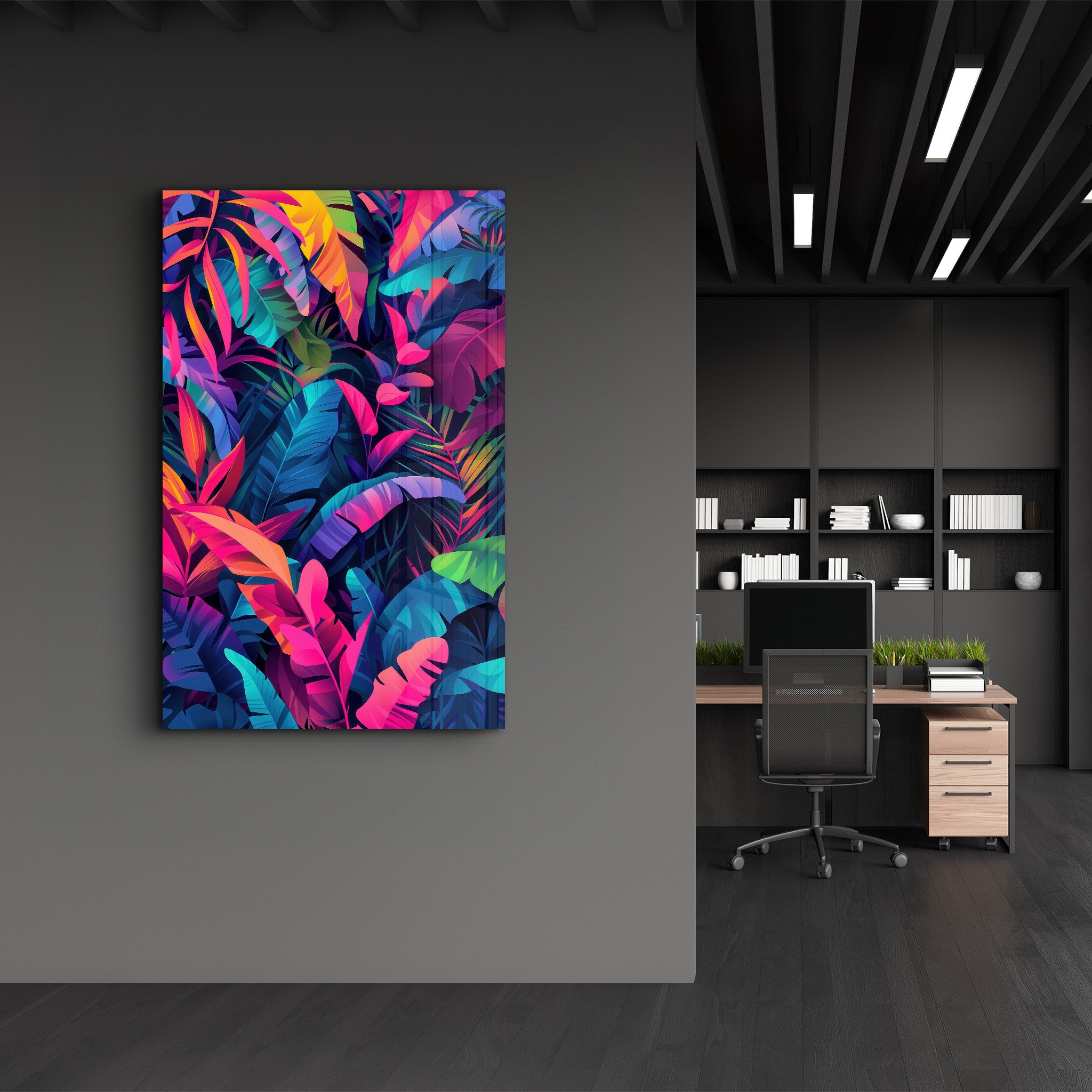 Colorful Tropical Leaves - Glass Wall Art - Artdesigna