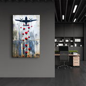 Love Bombing Banksy Style - Glass Wall Art - Artdesigna