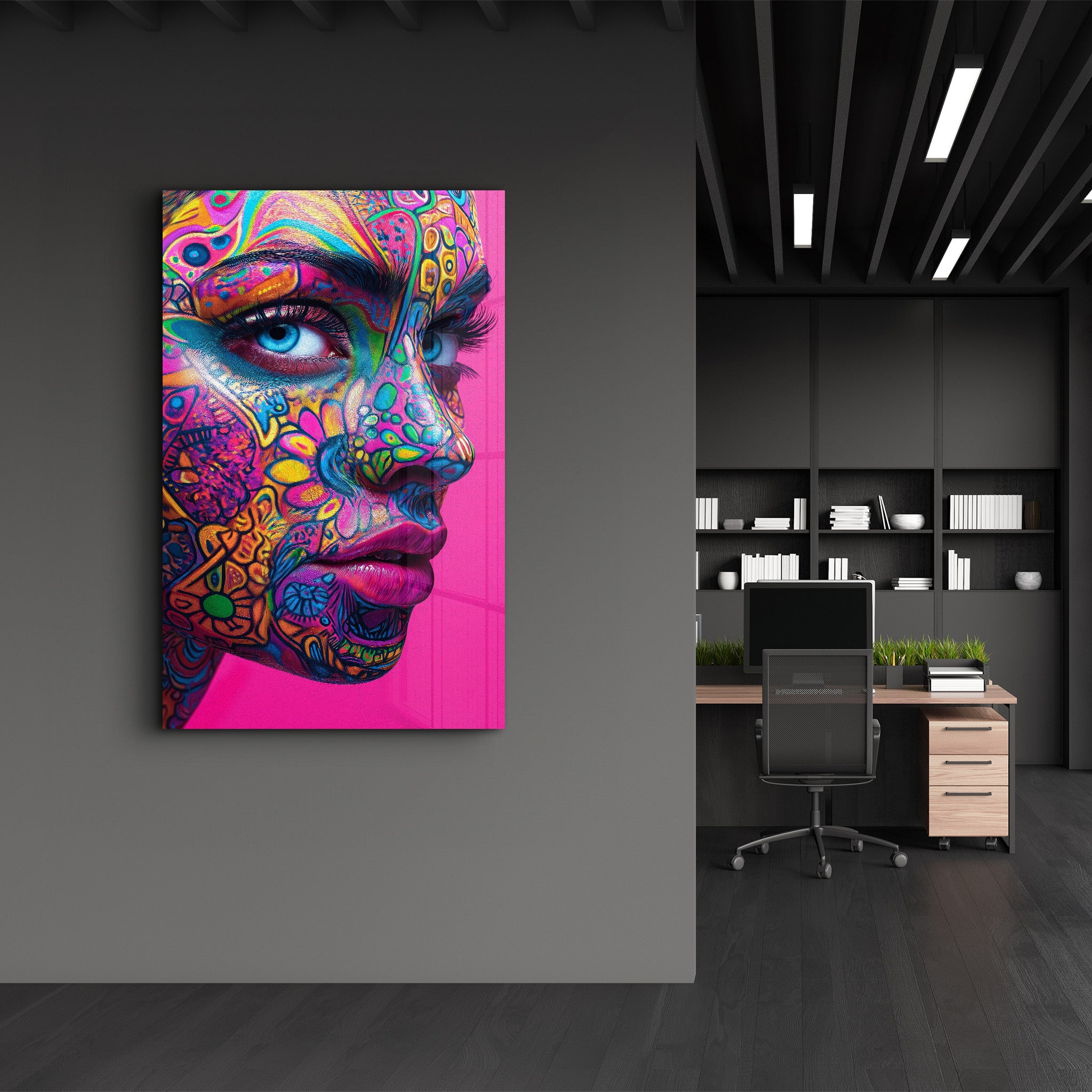 Psychedelic Floral Portrait | Glass Wall Art