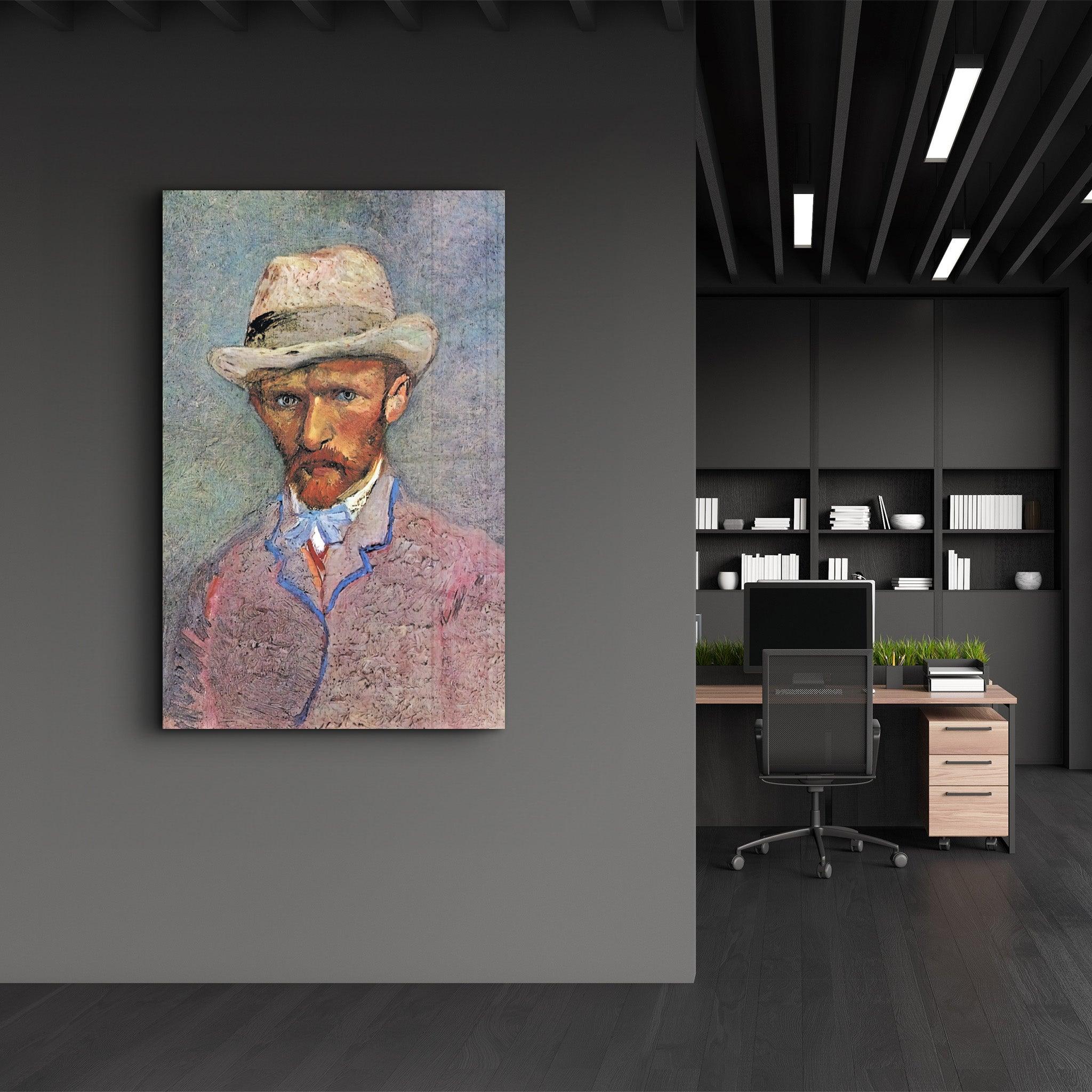 Vincent van Gogh's Self-Portrait with a Gray Straw Hat (1887) | Glass Wall Art - Artdesigna