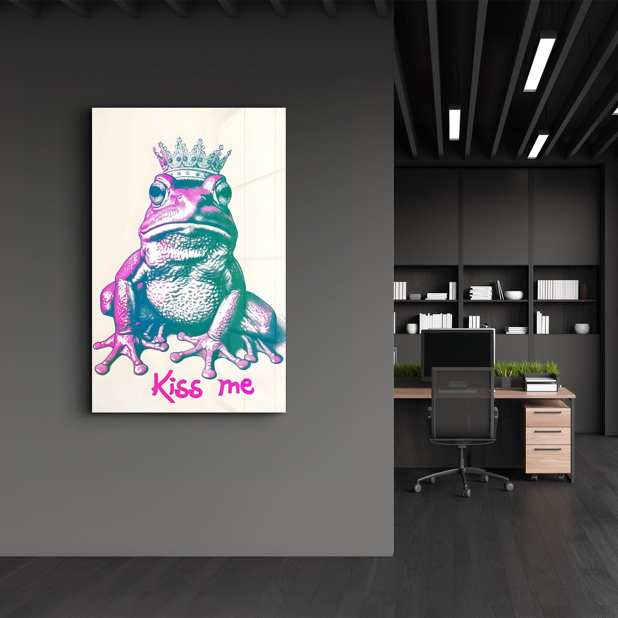 Kiss Me - Frog | Designers Collection Glass Wall Art - Artdesigna