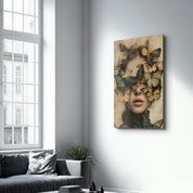 Butterflies on my Head - Glass Wall Art - Artdesigna