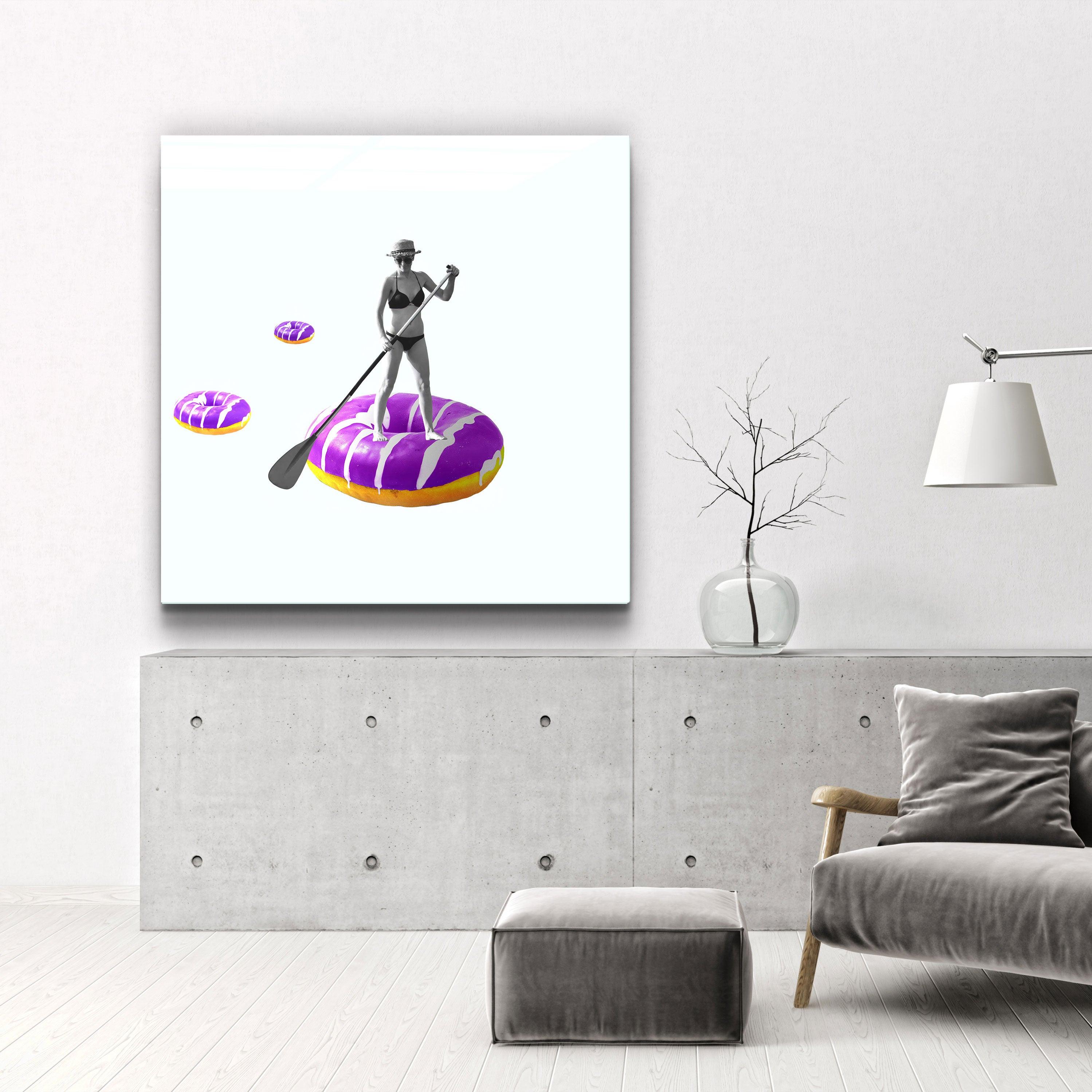 ."On a Donut Boat". Contemporary Collection Glass Wall Art - ArtDesigna Glass Printing Wall Art