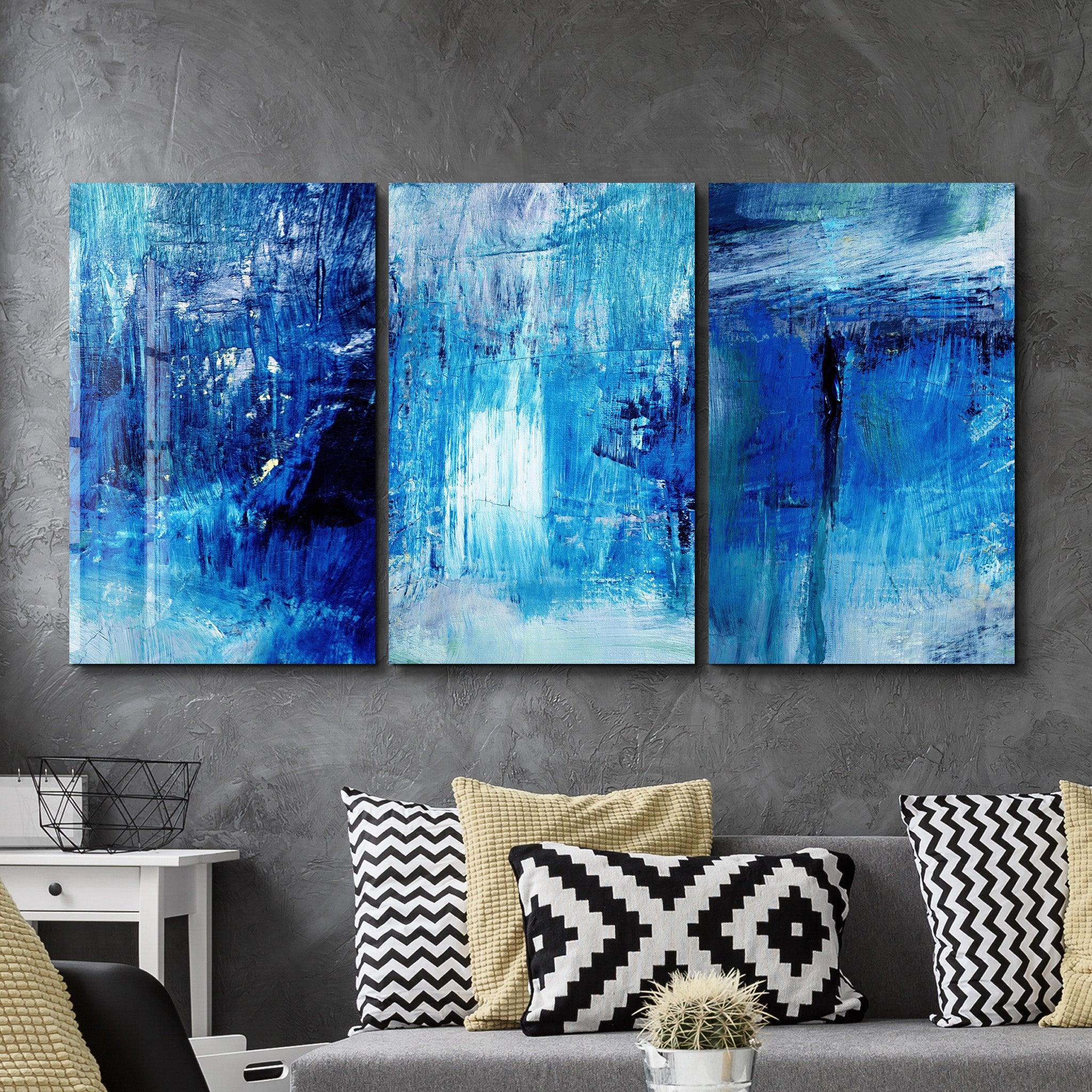 ・"Blue Fall- Trio"・Glass Wall Art - ArtDesigna Glass Printing Wall Art