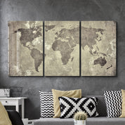 ・"Vintage World Map - Trio"・Glass Wall Art - ArtDesigna Glass Printing Wall Art