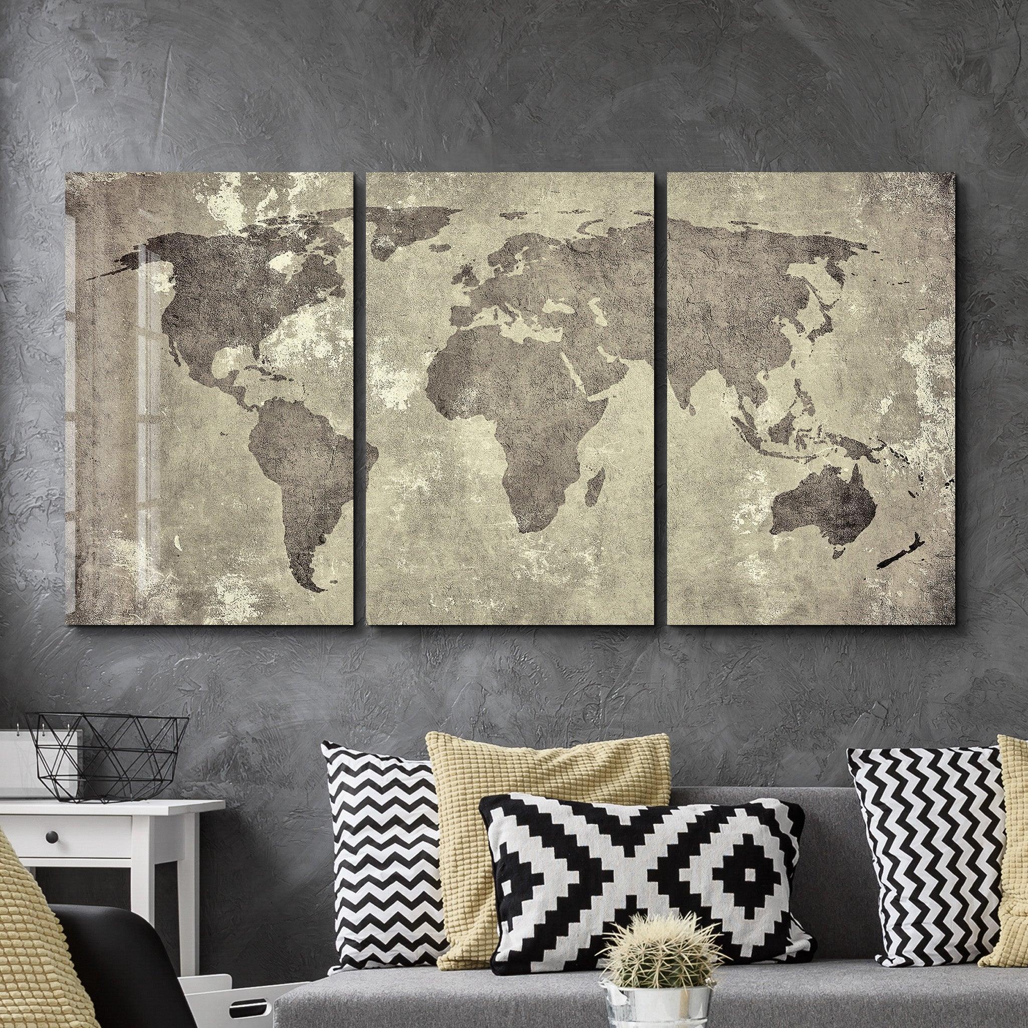 ・"Vintage World Map - Trio"・Glass Wall Art - ArtDesigna Glass Printing Wall Art