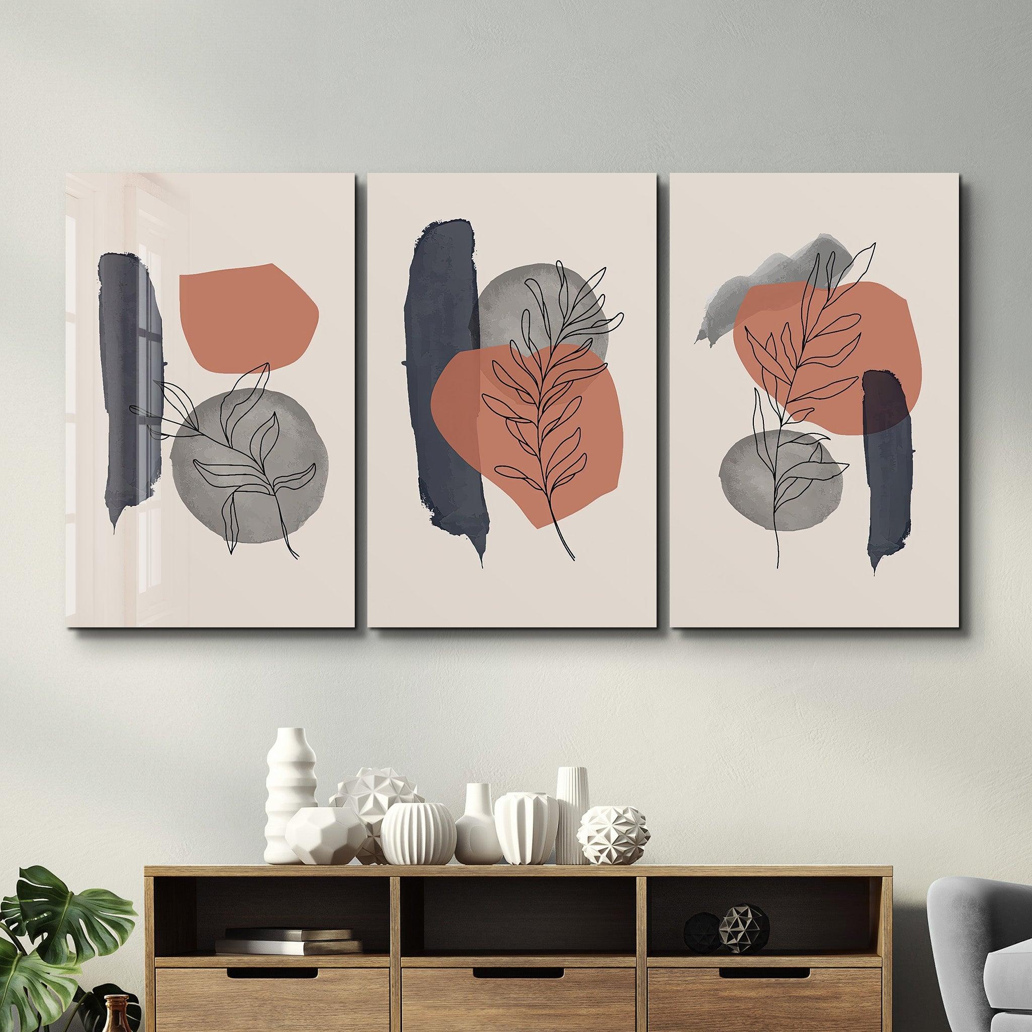 ・"Abstract Lines Terracota - Trio"・Glass Wall Art - ArtDesigna Glass Printing Wall Art