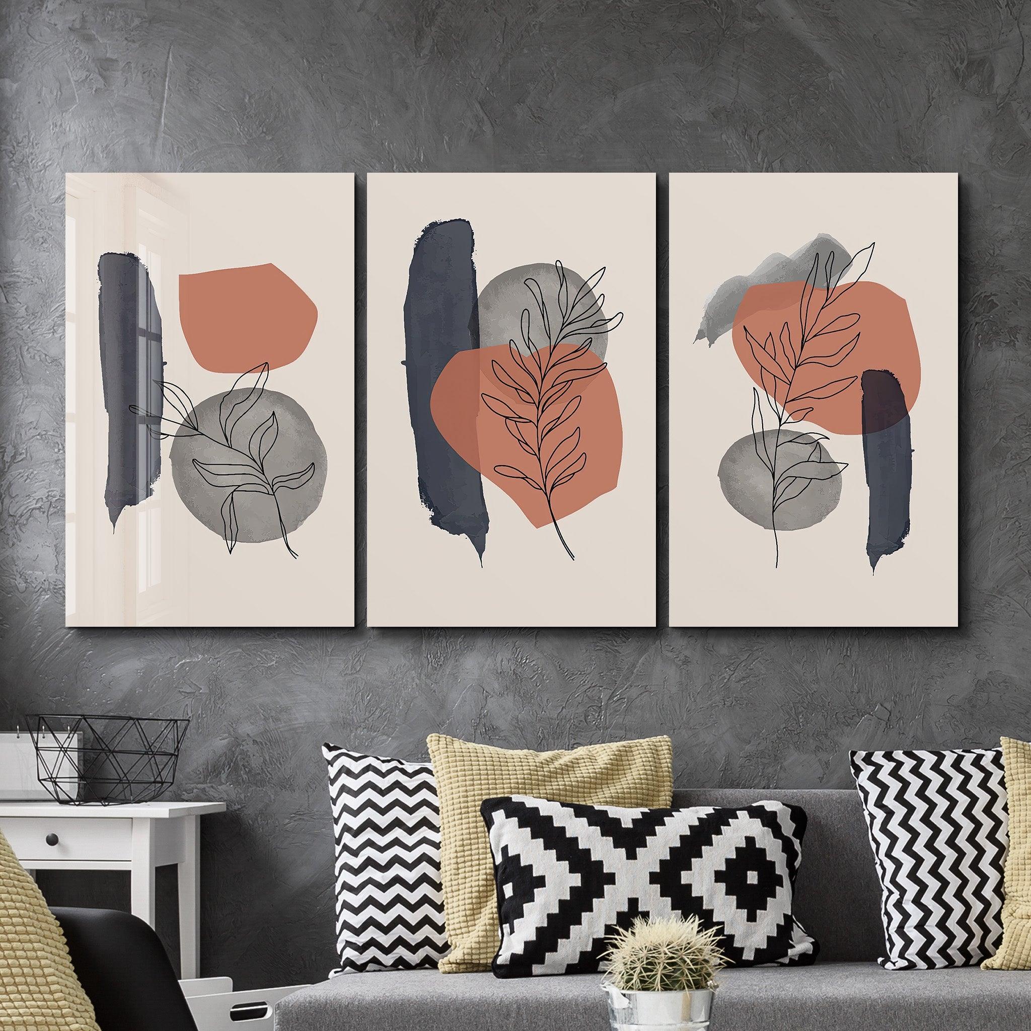 ・"Abstract Lines Terracota - Trio"・Glass Wall Art - ArtDesigna Glass Printing Wall Art