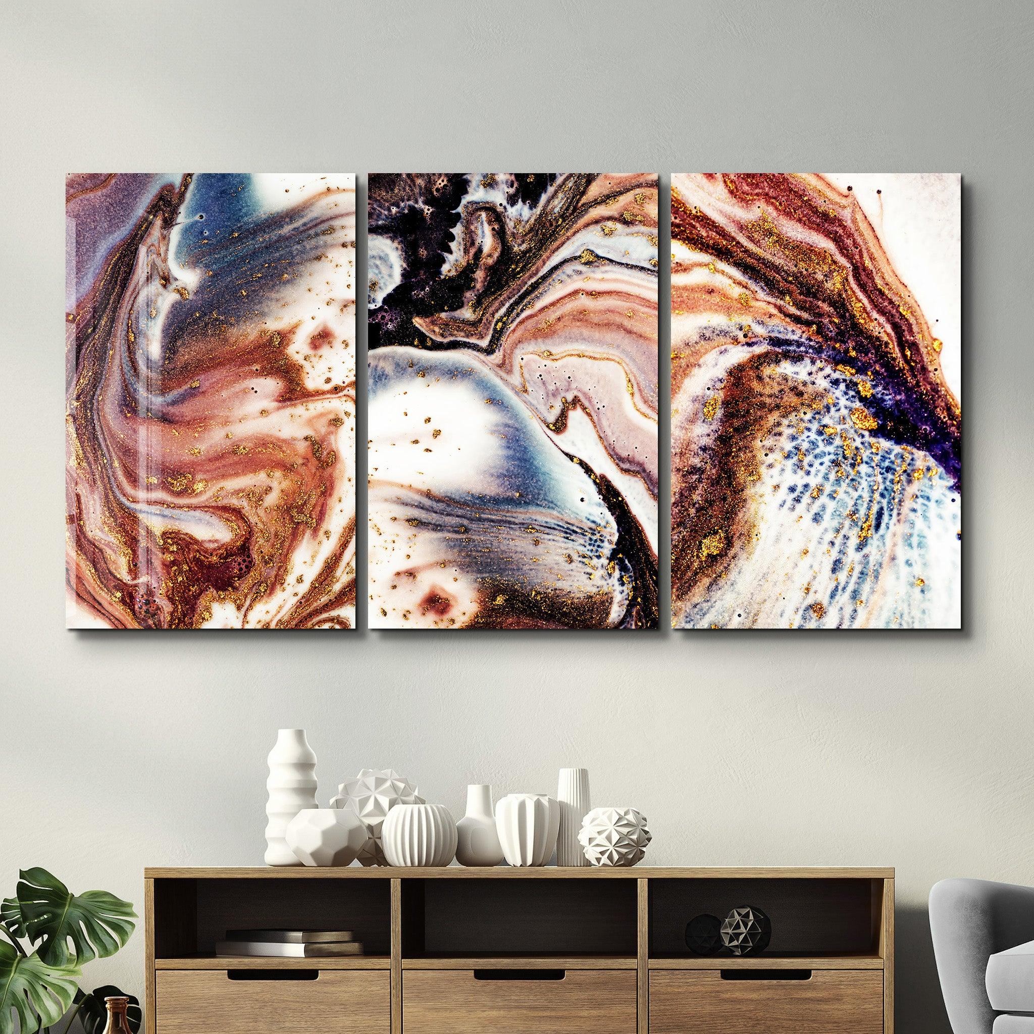 ・"Marble with Golden Dust - Trio"・Glass Wall Art - ArtDesigna Glass Printing Wall Art