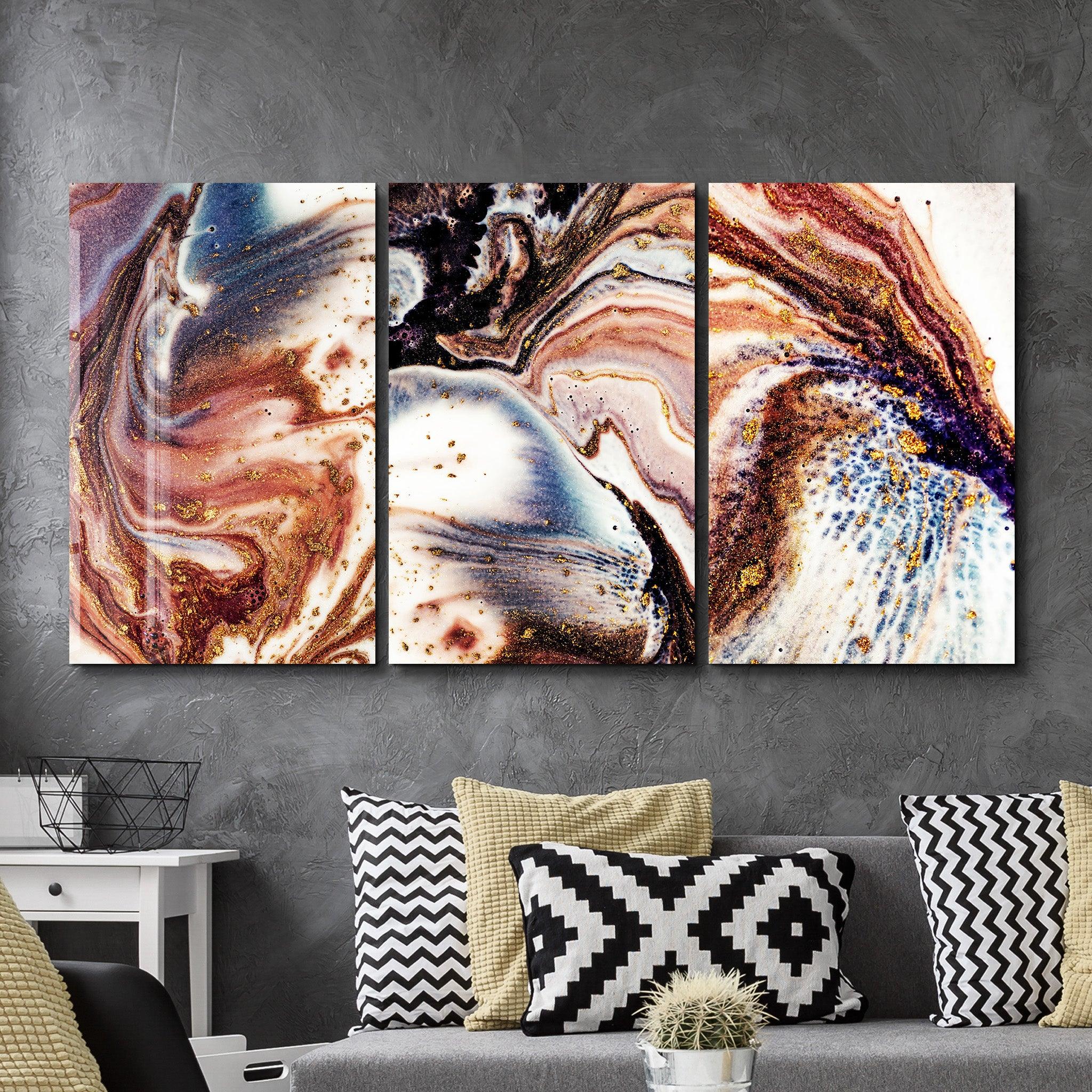 ・"Marble with Golden Dust - Trio"・Glass Wall Art - ArtDesigna Glass Printing Wall Art