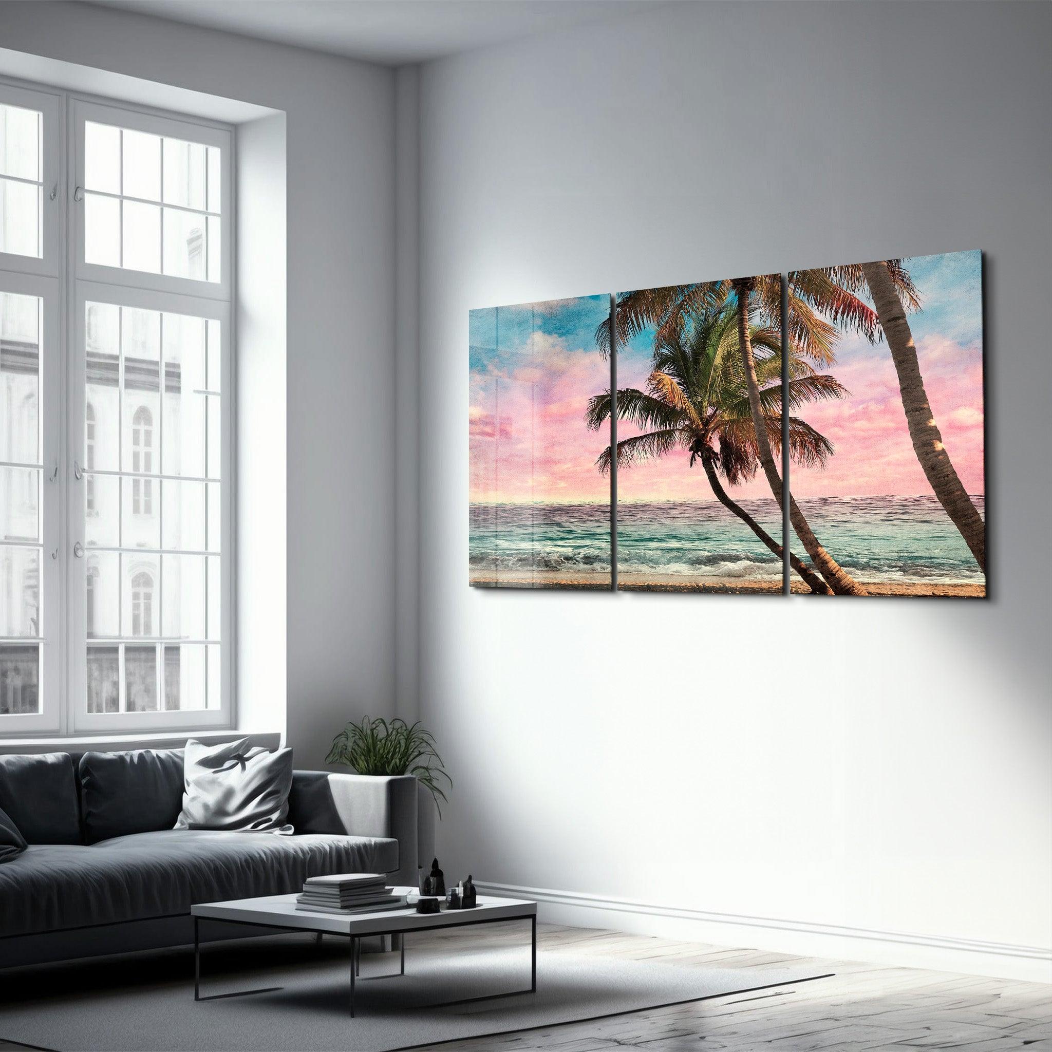 ・"Palm Beach Retro Filter - Trio"・Glass Wall Art - ArtDesigna Glass Printing Wall Art