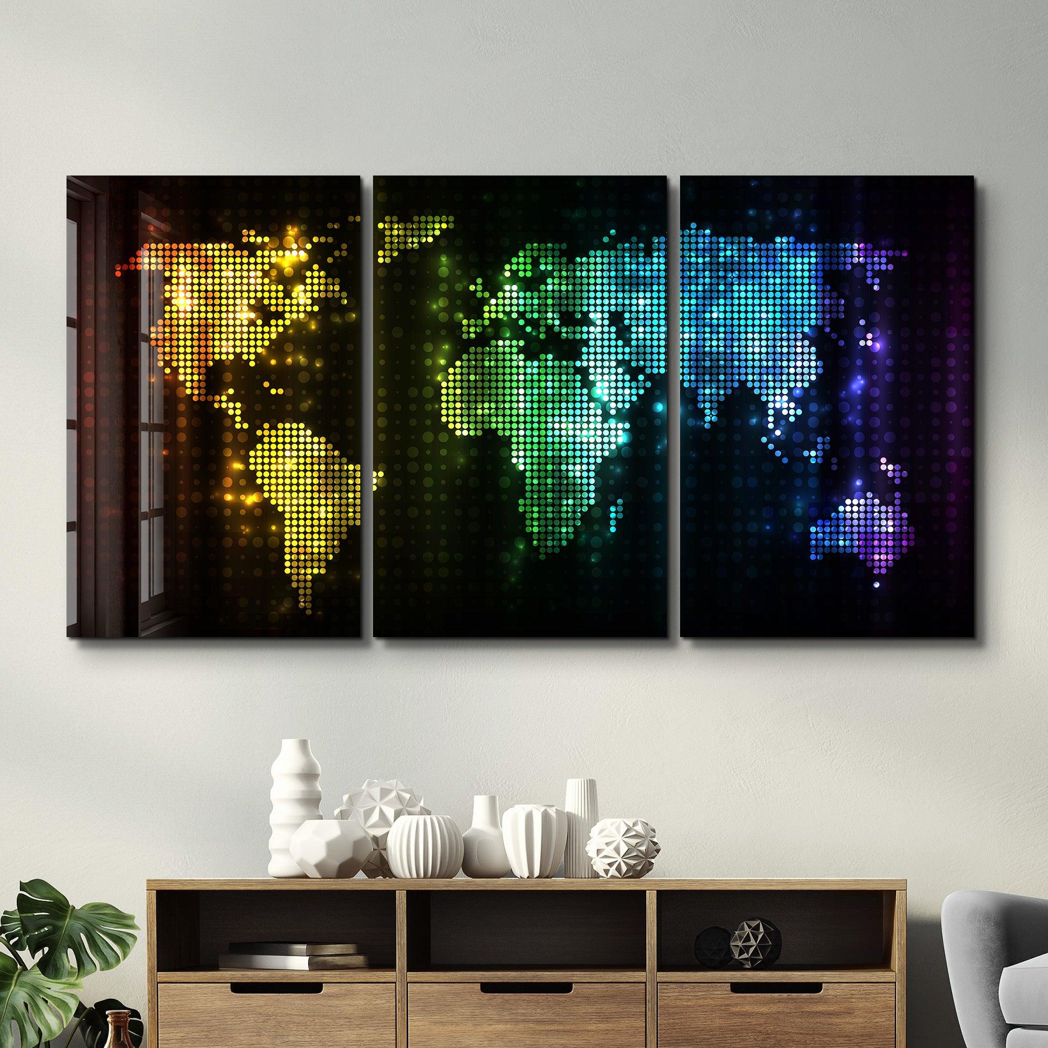 ・"World Map Dot Design - Trio"・Glass Wall Art - ArtDesigna Glass Printing Wall Art