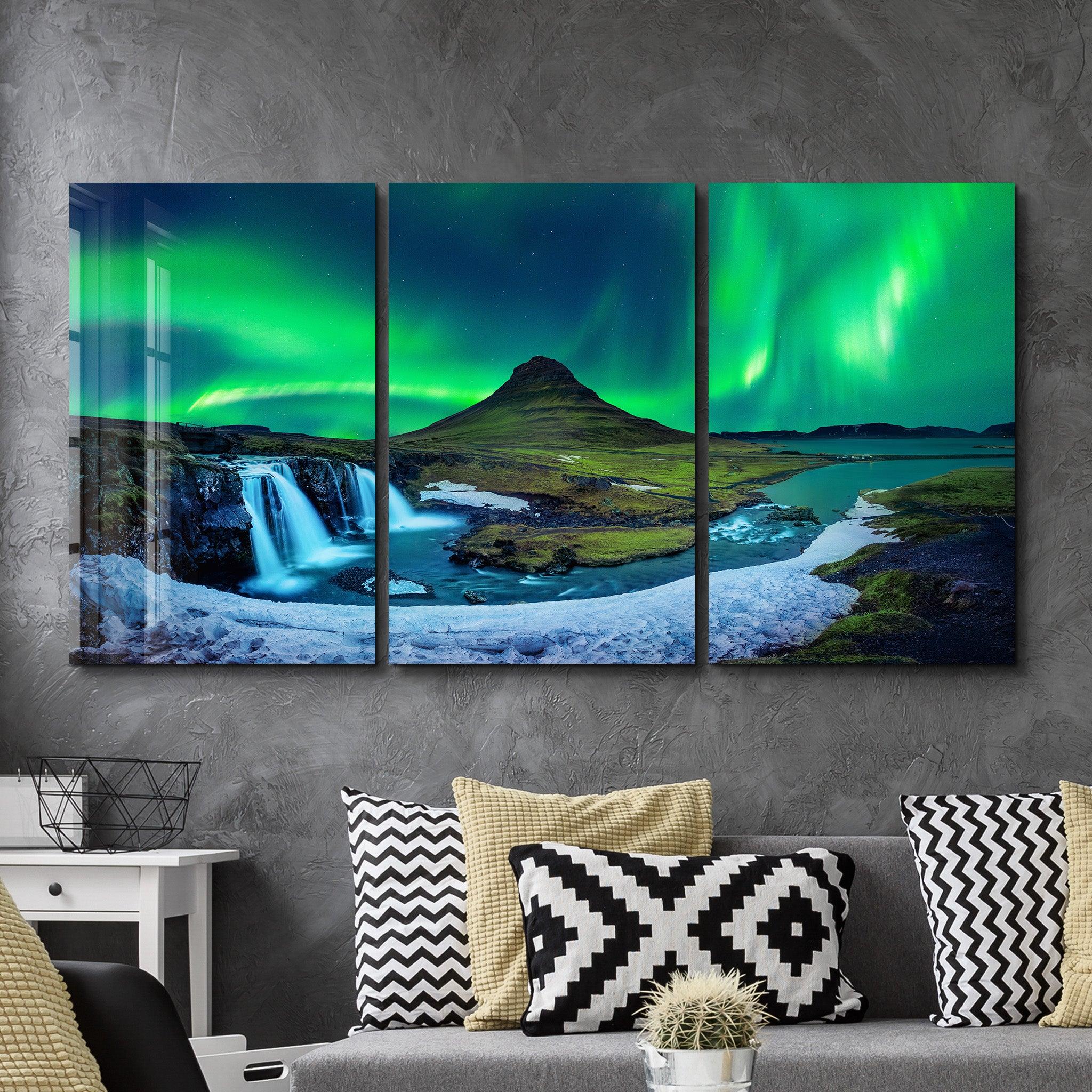 ・"Aurora Borealis - Northern Lights - Trio"・Glass Wall Art - ArtDesigna Glass Printing Wall Art