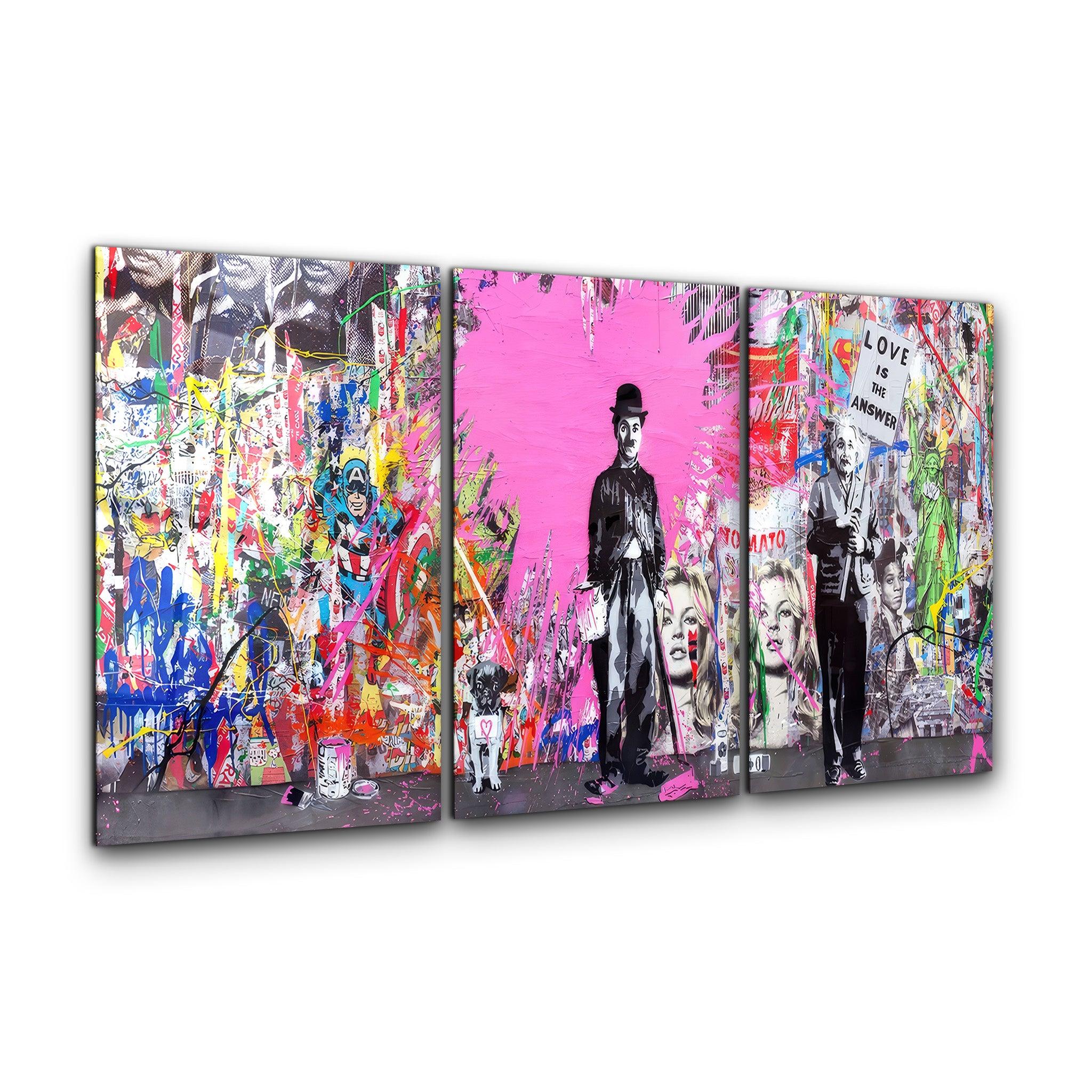 ・" BANKSY Pink Love - Trio"・Glass Wall Art - ArtDesigna Glass Printing Wall Art