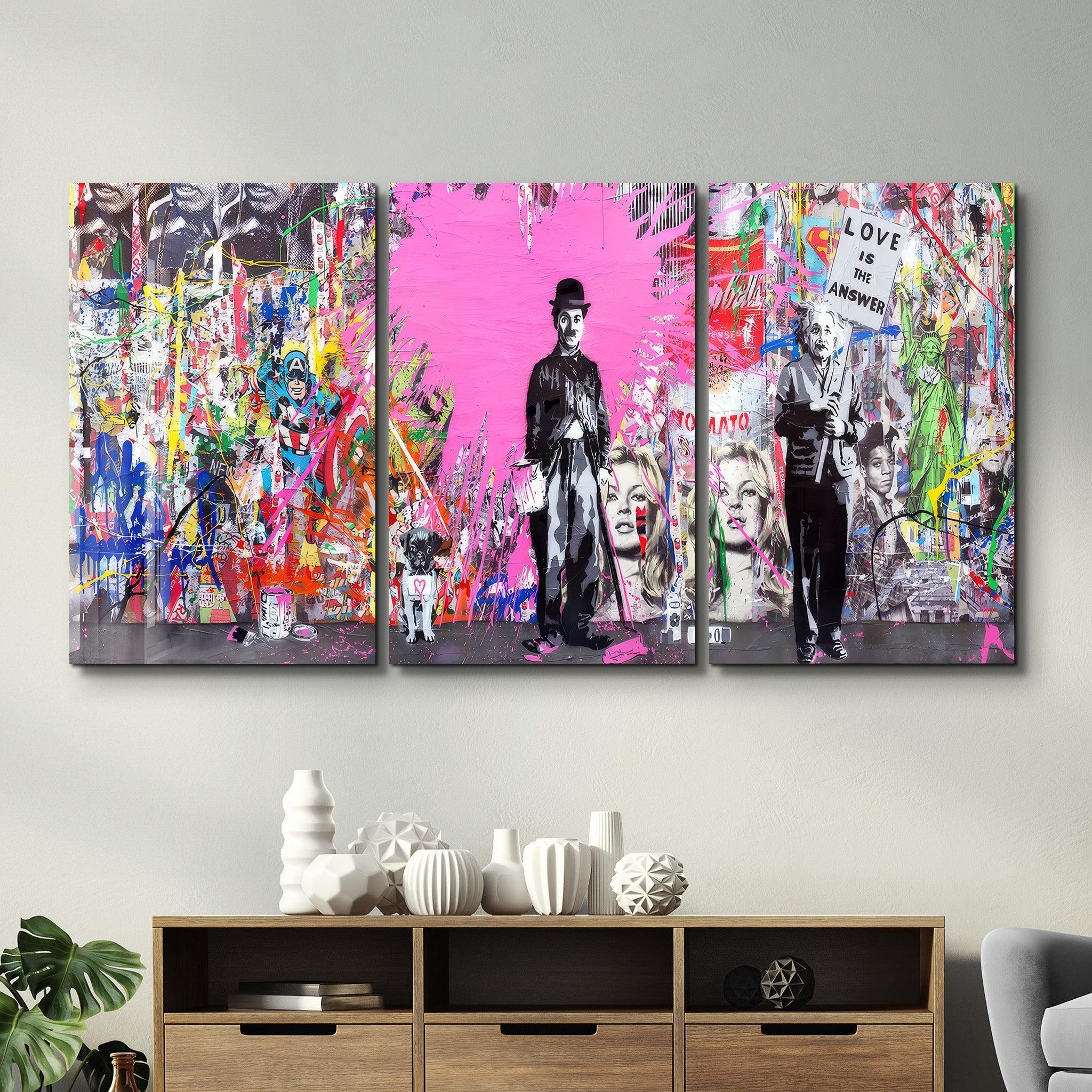 ・" BANKSY Pink Love - Trio"・Glass Wall Art - ArtDesigna Glass Printing Wall Art