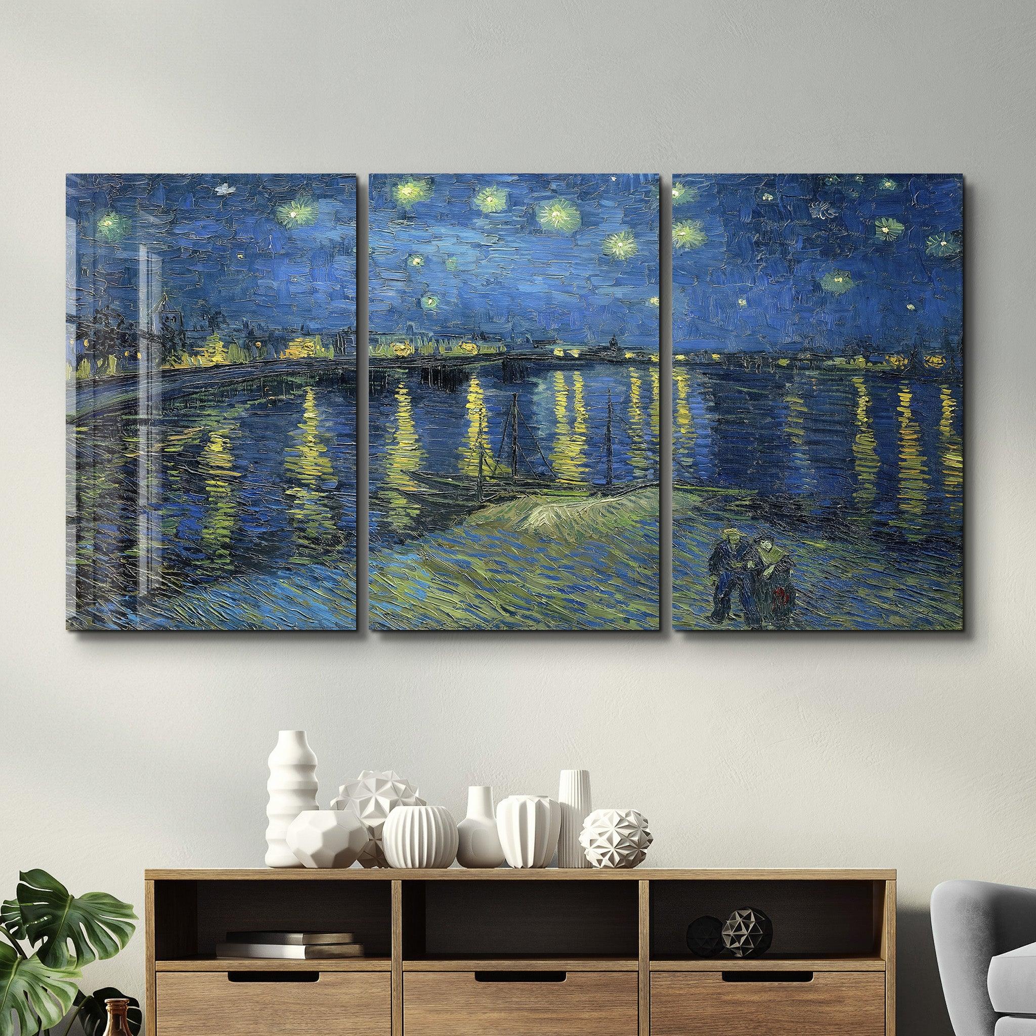 ・"Van Gogh Starry Night over Rhône - Trio"・Glass Wall Art - ArtDesigna Glass Printing Wall Art