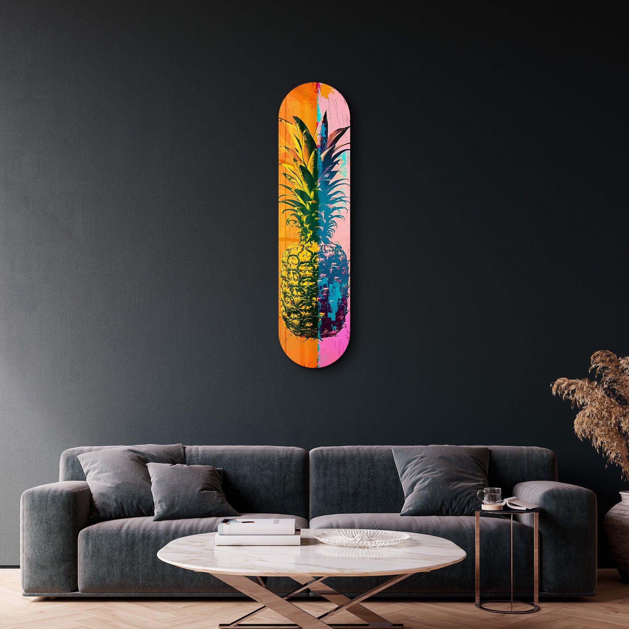 Ananas Pink Orange| Glass Wall Art - Artdesigna