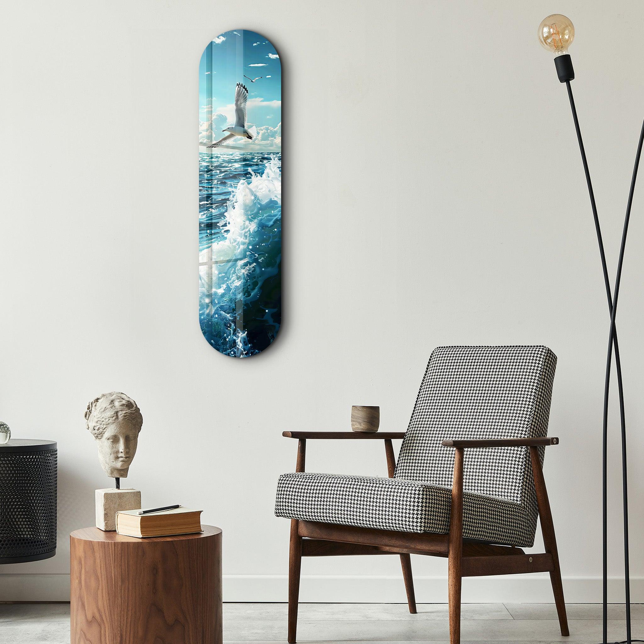 Sea Gull and Ocean | Glass Wall Art - Artdesigna