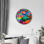 ・"Colorful Umbrellas"・Rounded Glass Wall Art - ArtDesigna Glass Printing Wall Art