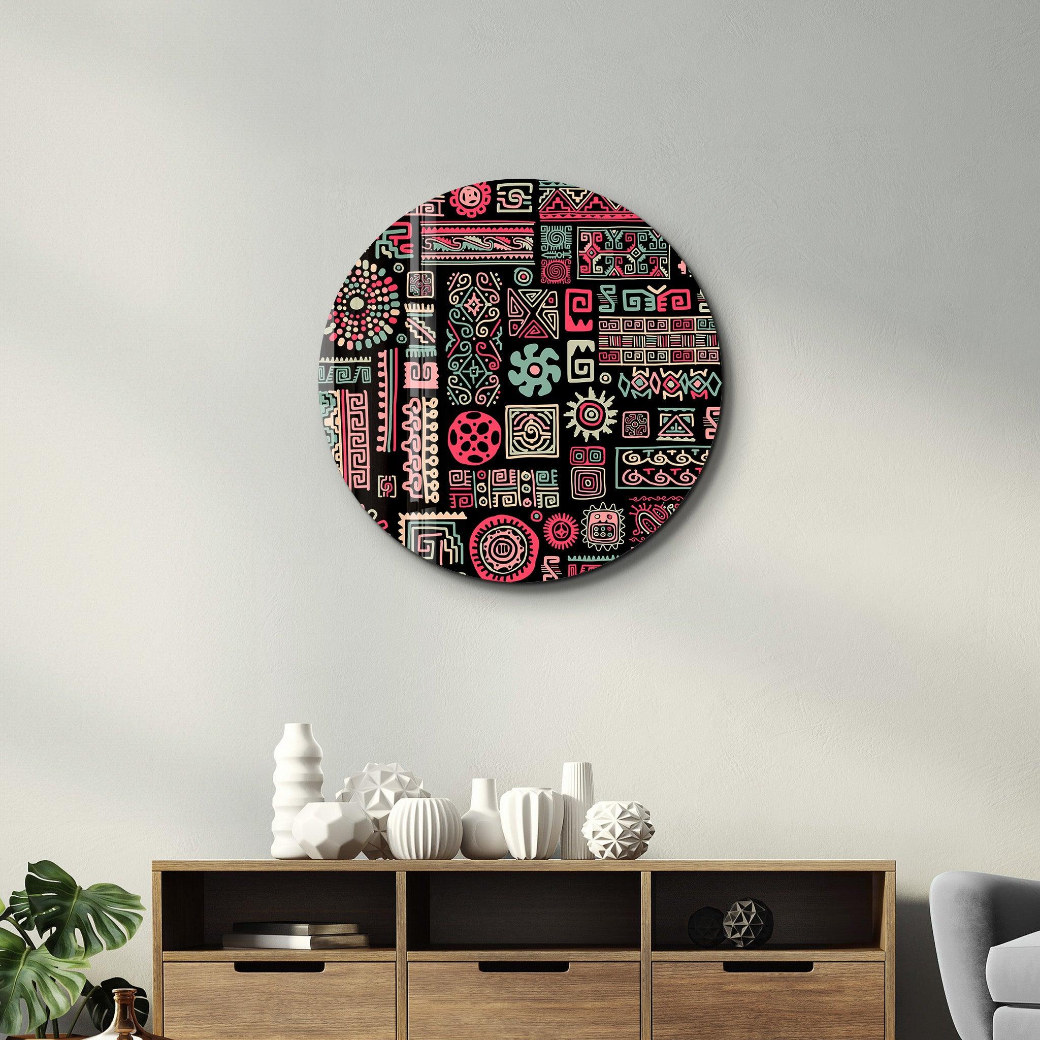 ・"Signs Black Pink"・Rounded Glass Wall Art - ArtDesigna Glass Printing Wall Art