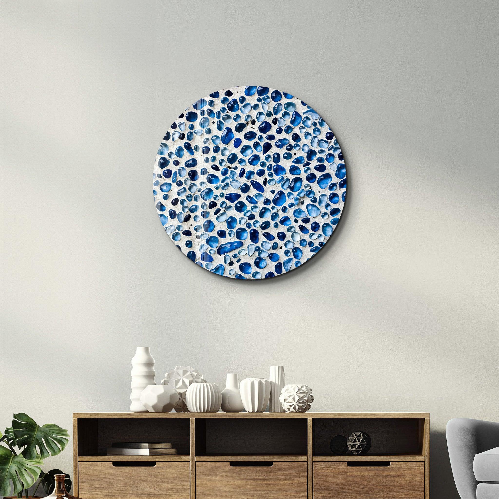 Blue Terrazzo | Rounded Glass Wall Art - Artdesigna