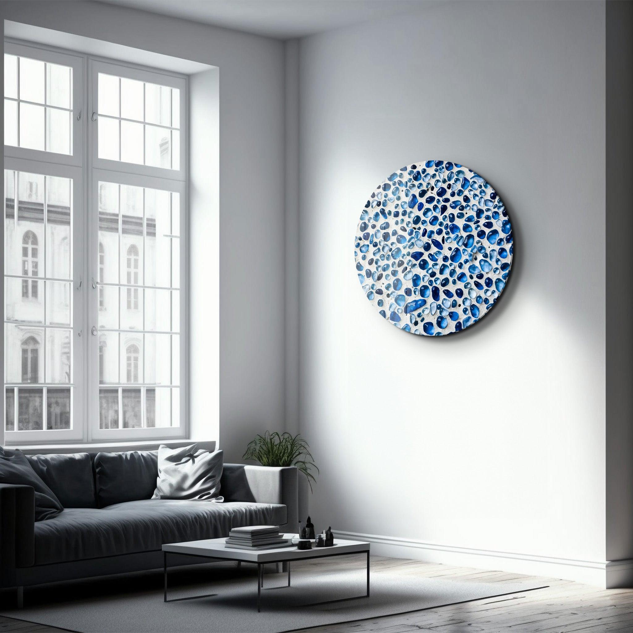 Blue Terrazzo | Rounded Glass Wall Art - Artdesigna