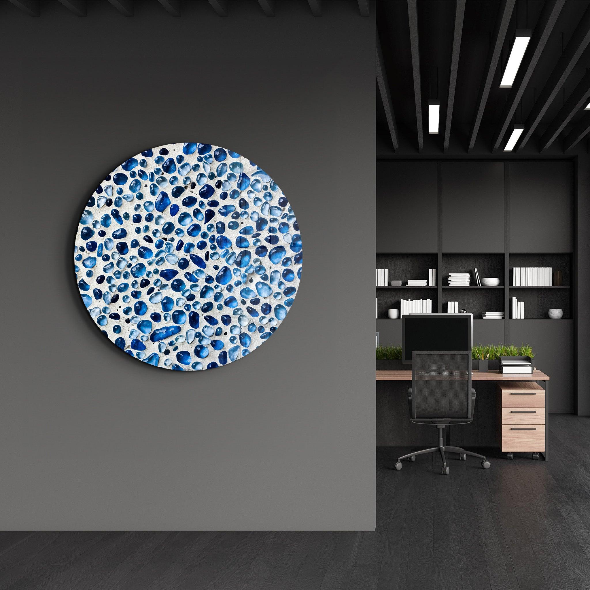 Blue Terrazzo | Rounded Glass Wall Art - Artdesigna