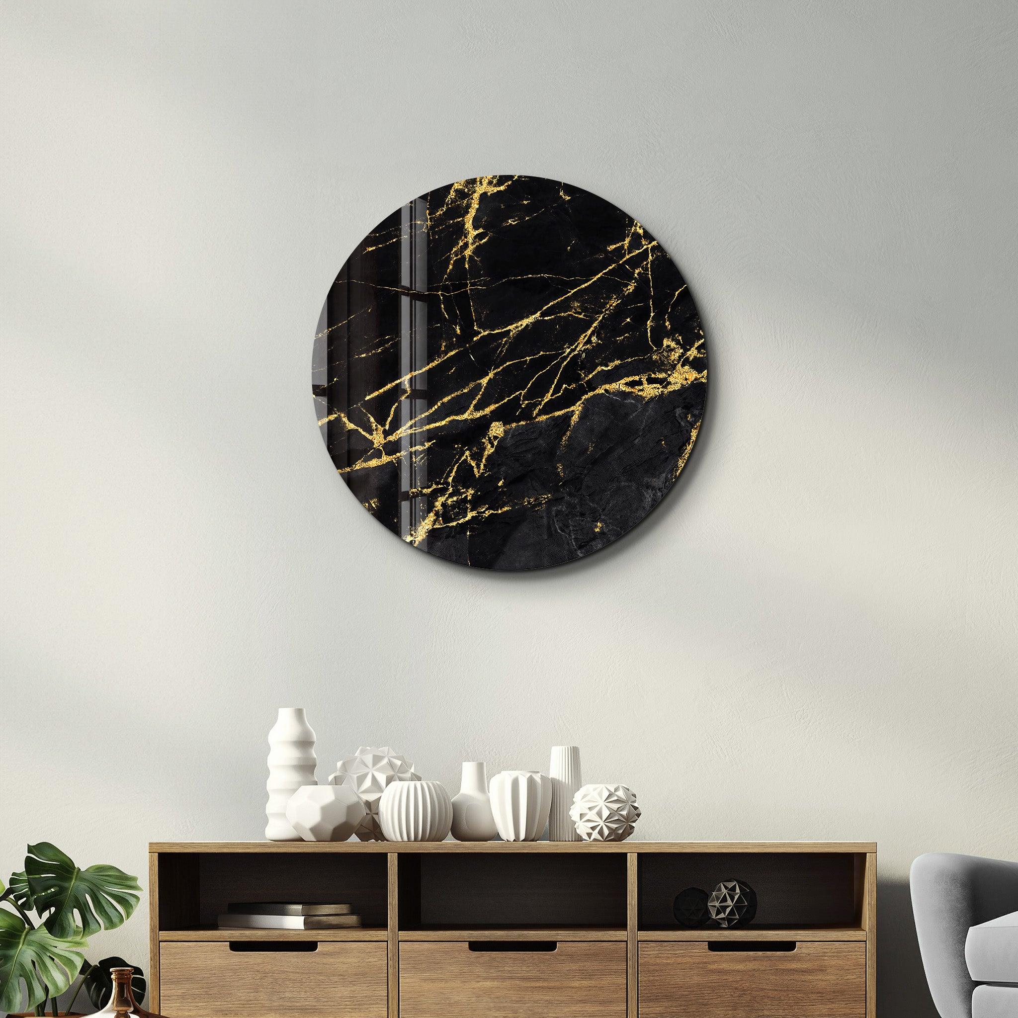 ・"Black Marble"・Rounded Glass Wall Art - ArtDesigna Glass Printing Wall Art