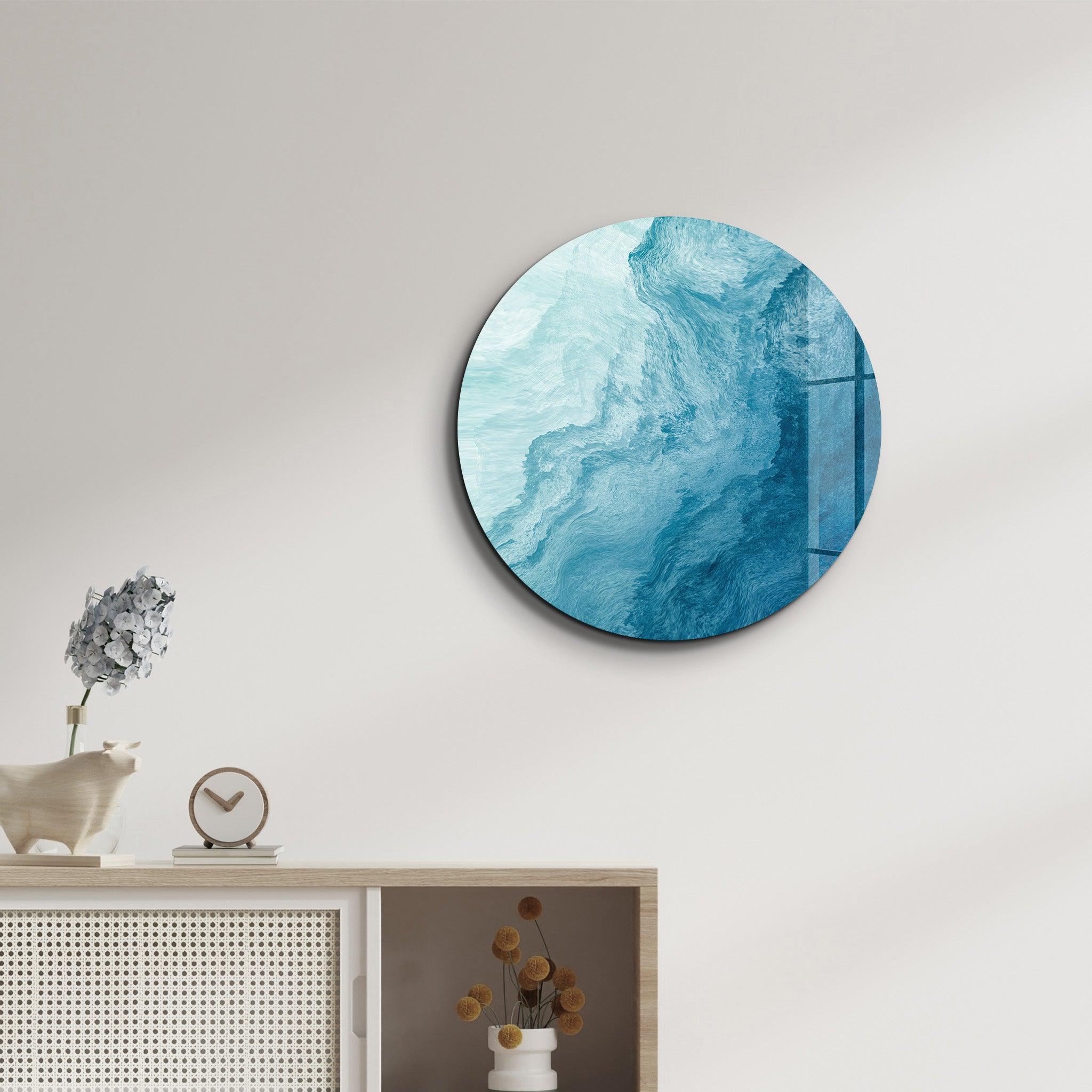 ・"Blue Paint Waves"・Rounded Glass Wall Art - ArtDesigna Glass Printing Wall Art