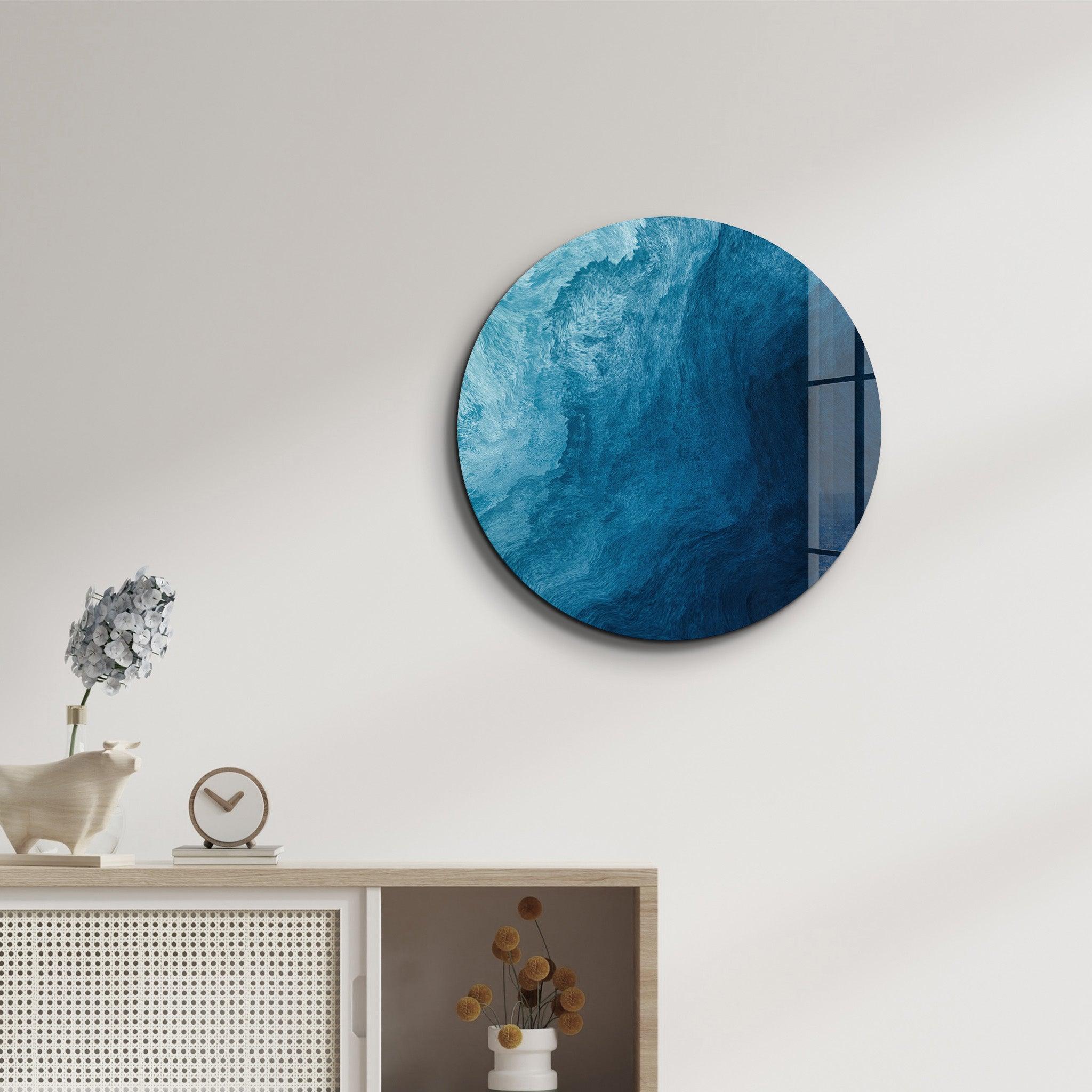 ・"Blue Paint Waves 2"・Rounded Glass Wall Art - ArtDesigna Glass Printing Wall Art