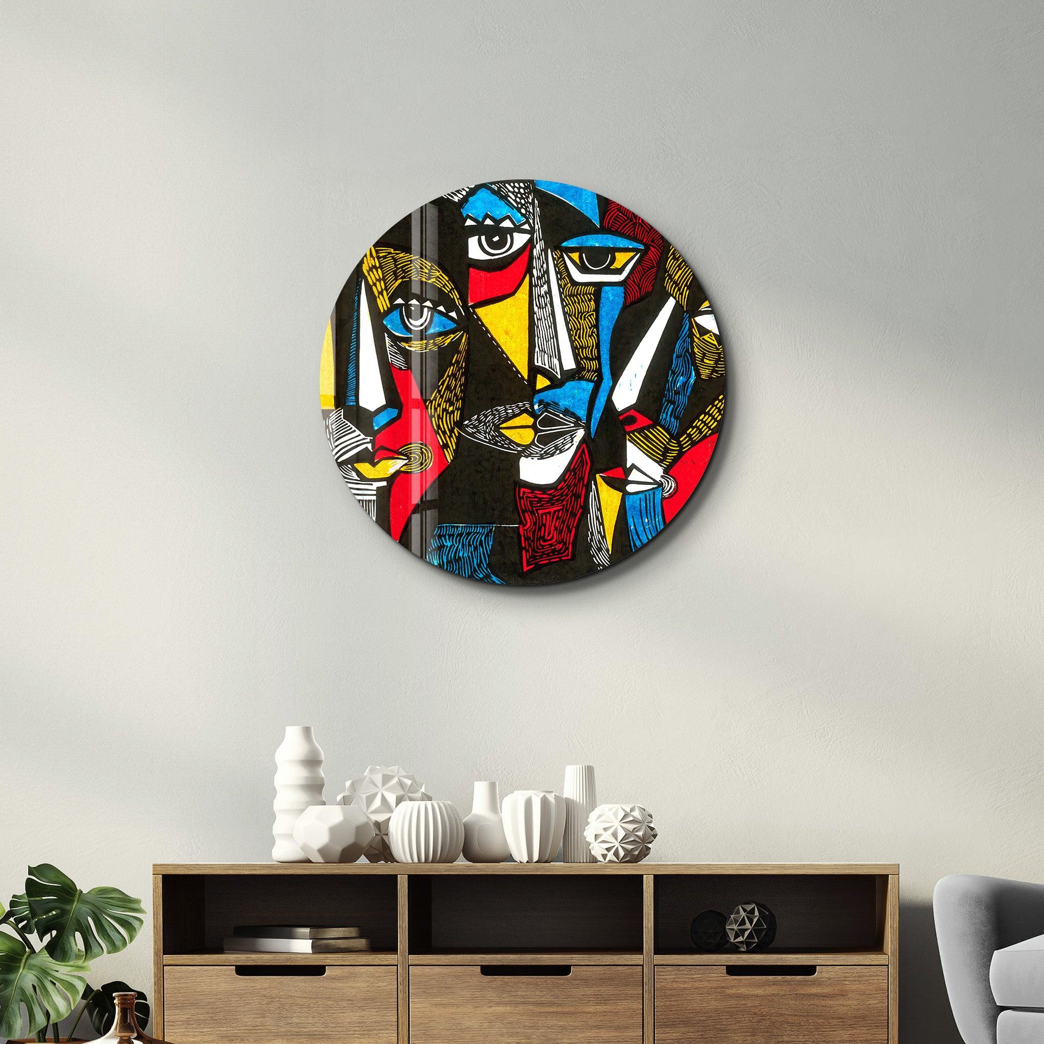 ・"African Faces Colorful"・Rounded Glass Wall Art - ArtDesigna Glass Printing Wall Art