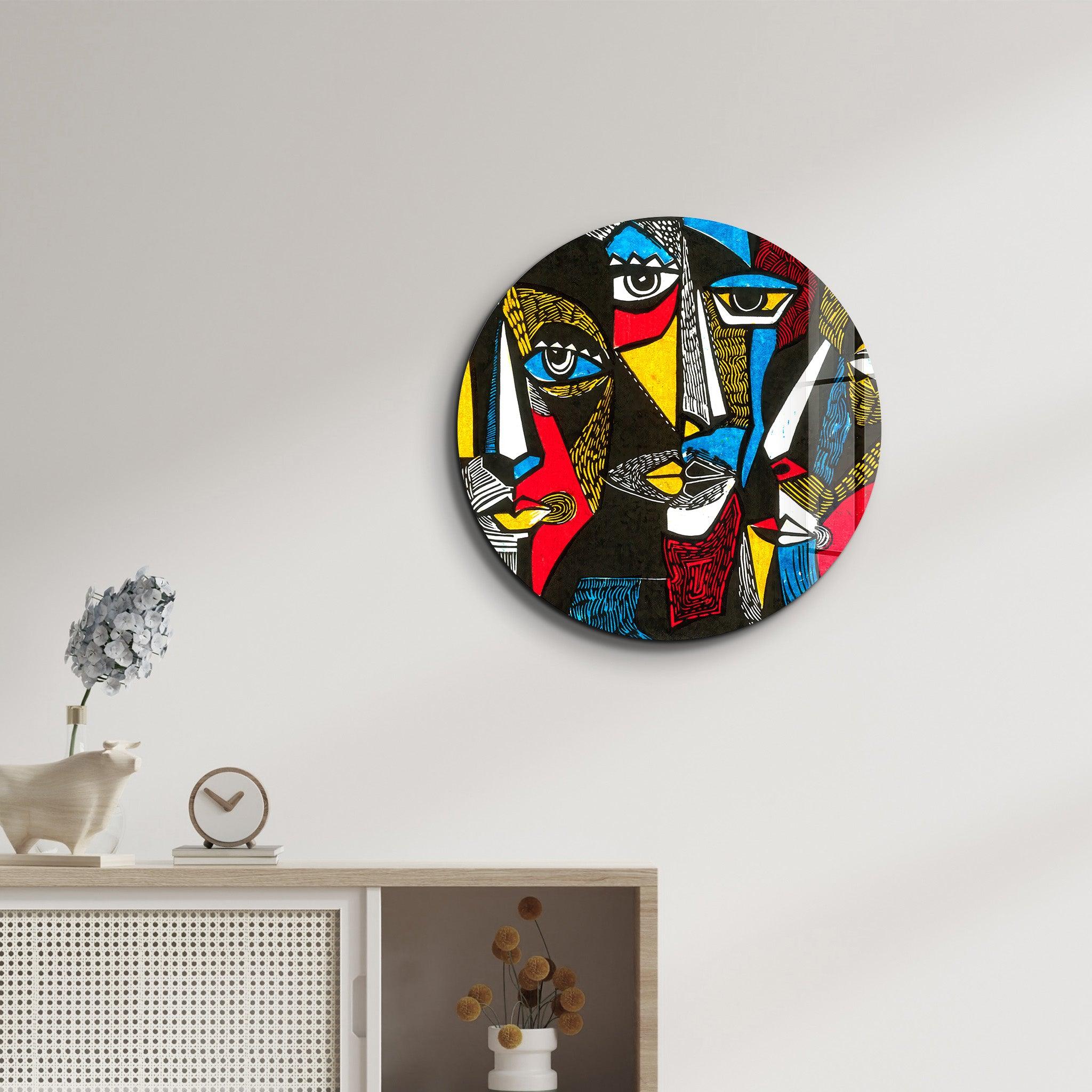 ・"African Faces Colorful"・Rounded Glass Wall Art - ArtDesigna Glass Printing Wall Art