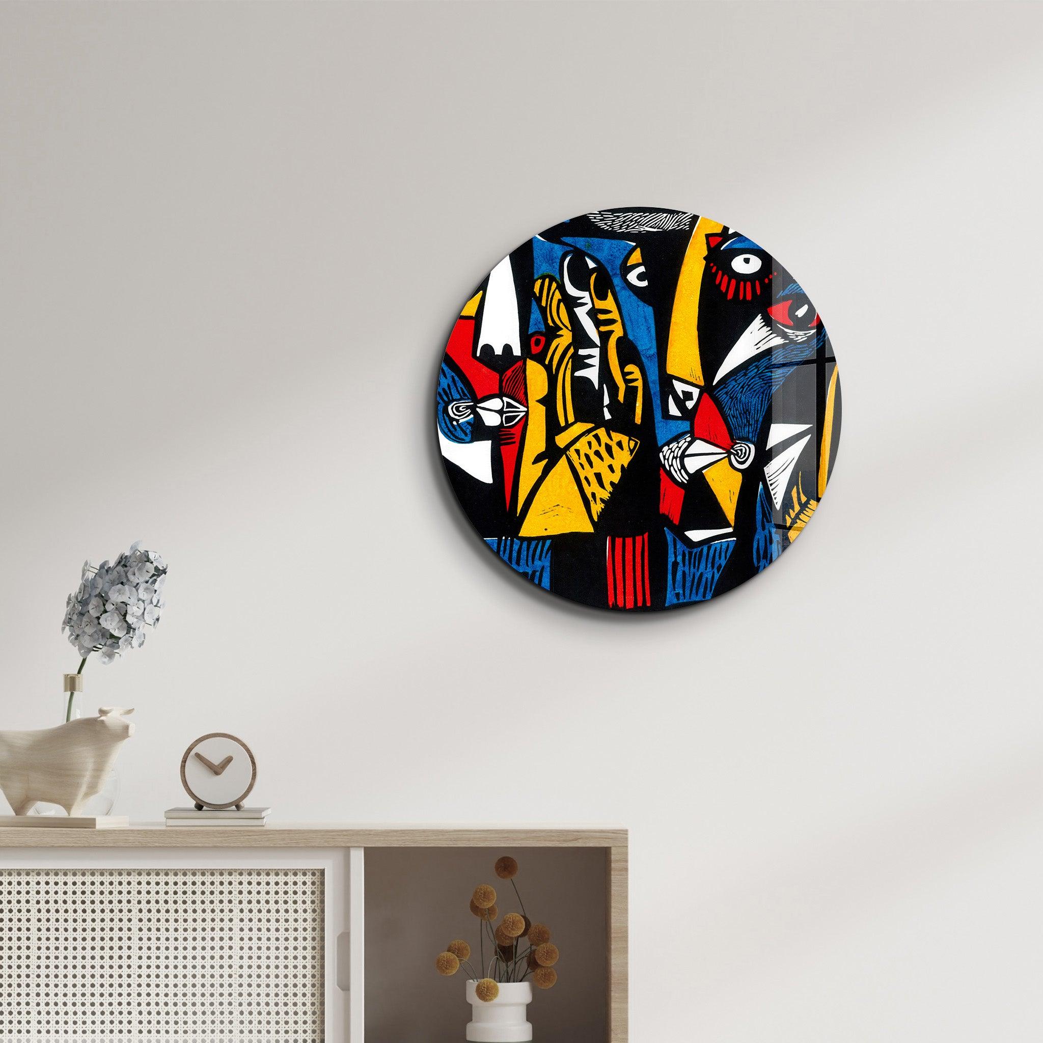 ・"African Faces Colorful 2"・Rounded Glass Wall Art - ArtDesigna Glass Printing Wall Art