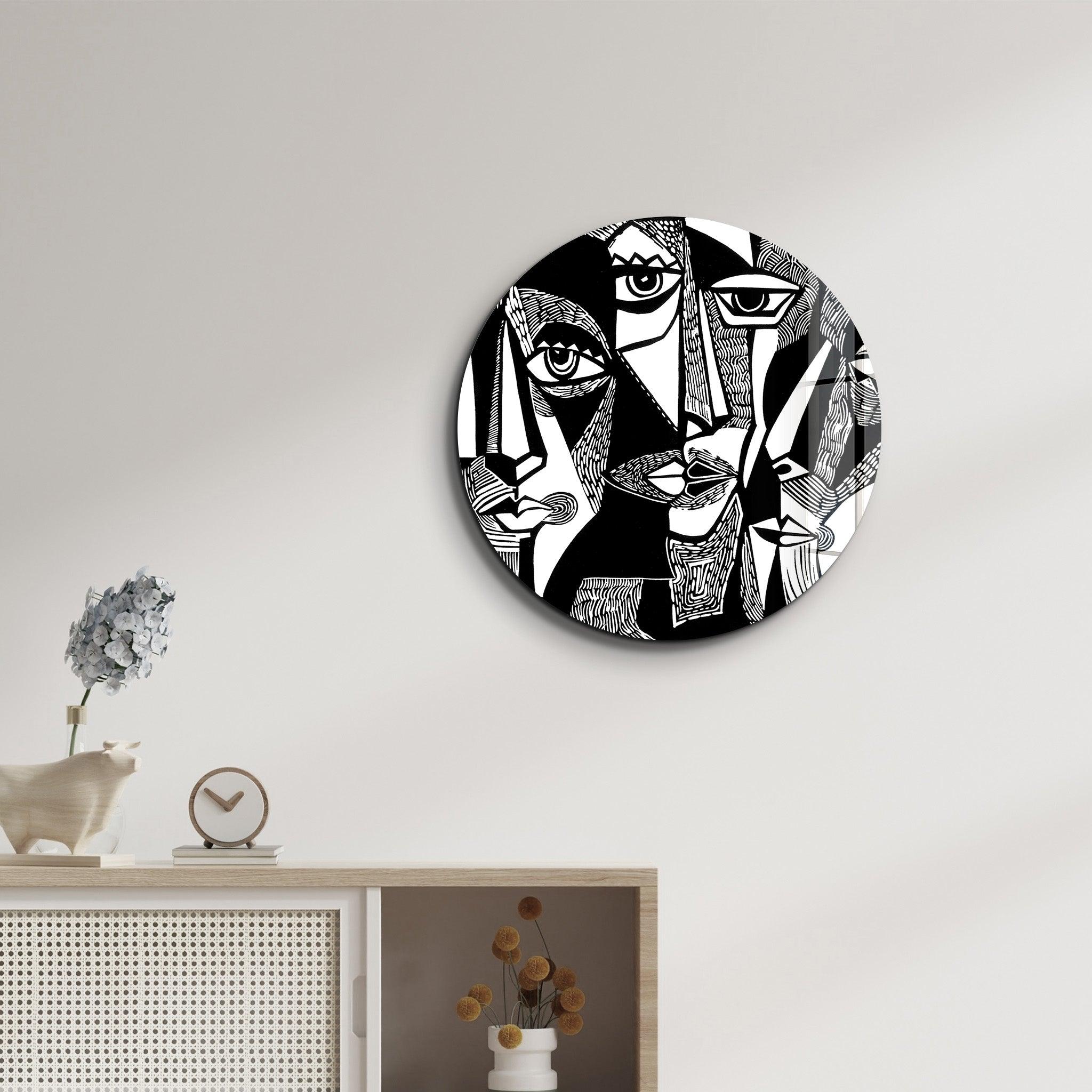 ・"African Faces Black and White"・Rounded Glass Wall Art - ArtDesigna Glass Printing Wall Art