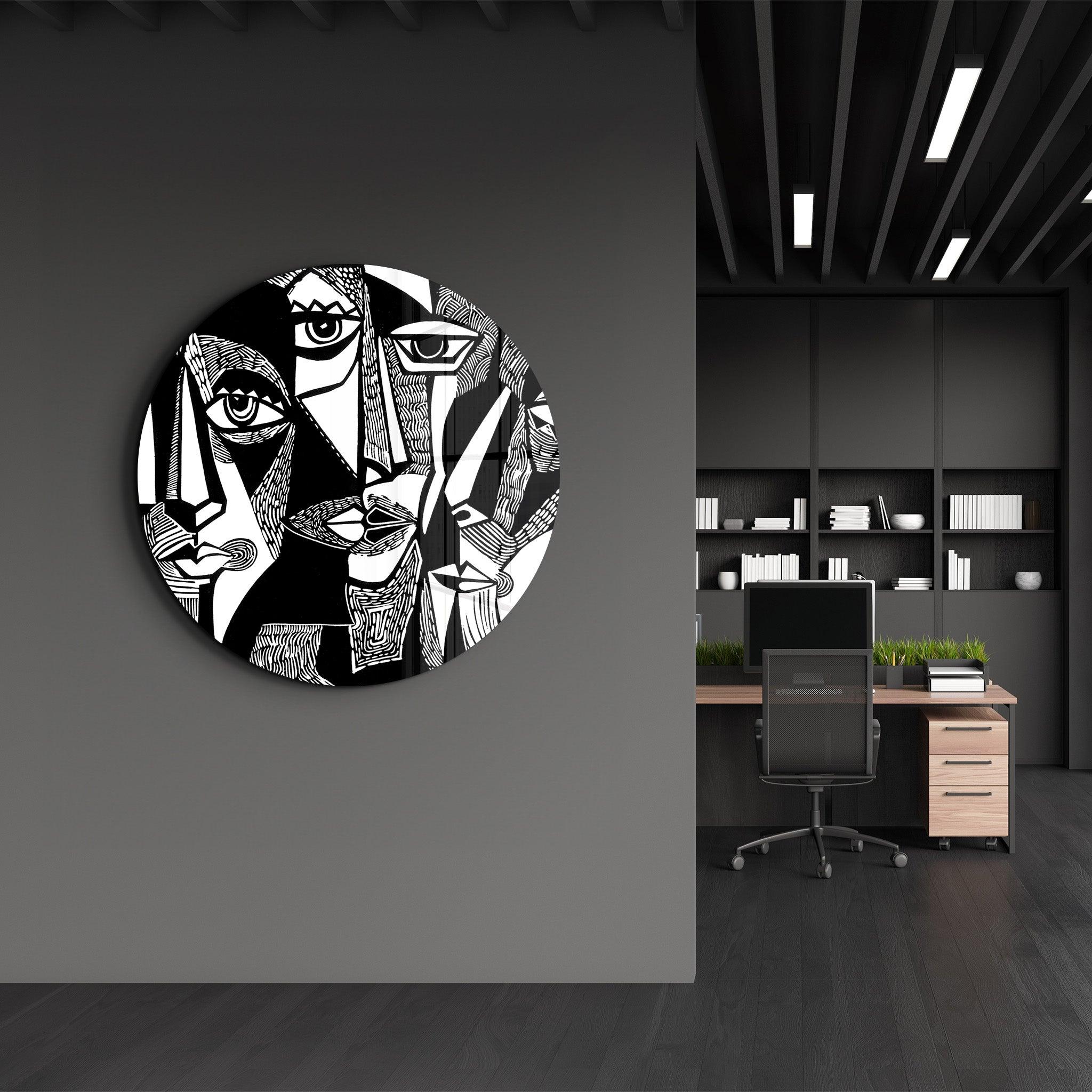 ・"African Faces Black and White"・Rounded Glass Wall Art - ArtDesigna Glass Printing Wall Art