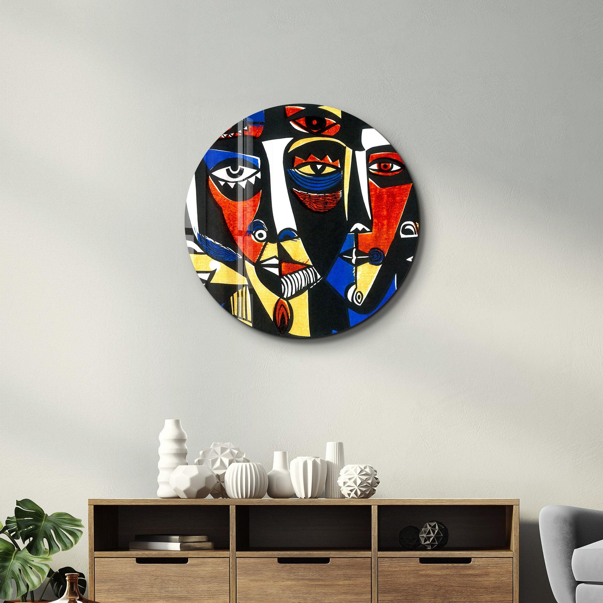 ・"African Faces Colorful 3"・Rounded Glass Wall Art - ArtDesigna Glass Printing Wall Art