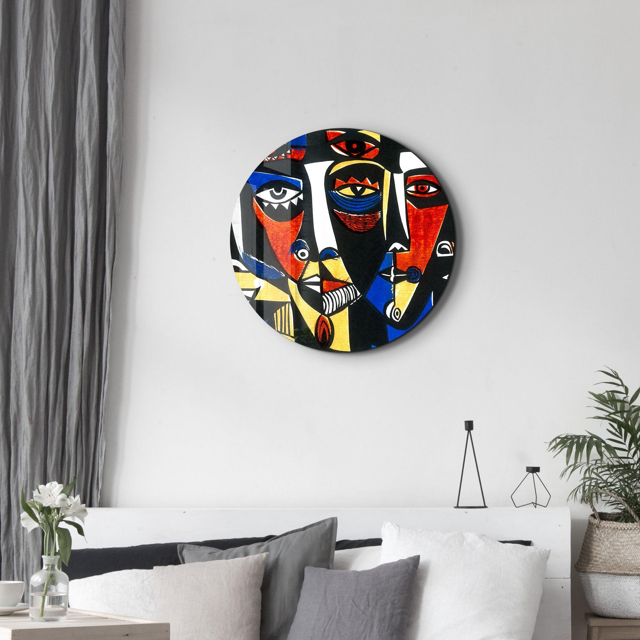 ・"African Faces Colorful 3"・Rounded Glass Wall Art - ArtDesigna Glass Printing Wall Art