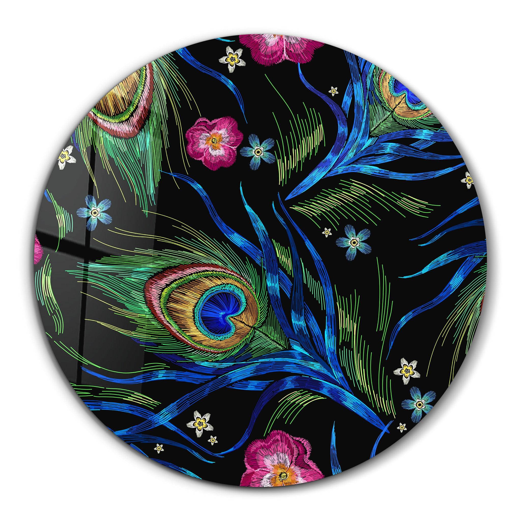 ・"Peacock"・Rounded Glass Wall Art - ArtDesigna Glass Printing Wall Art