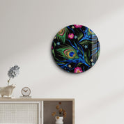 ・"Peacock"・Rounded Glass Wall Art - ArtDesigna Glass Printing Wall Art