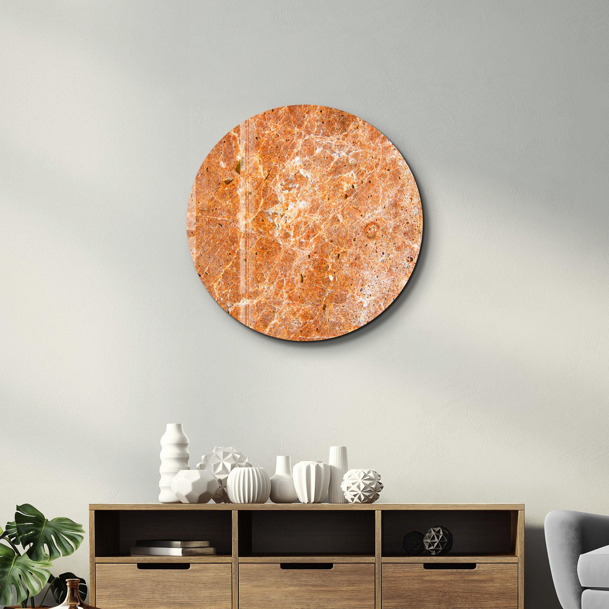 ・"Marble Stone - Orange"・Rounded Glass Wall Art - ArtDesigna Glass Printing Wall Art