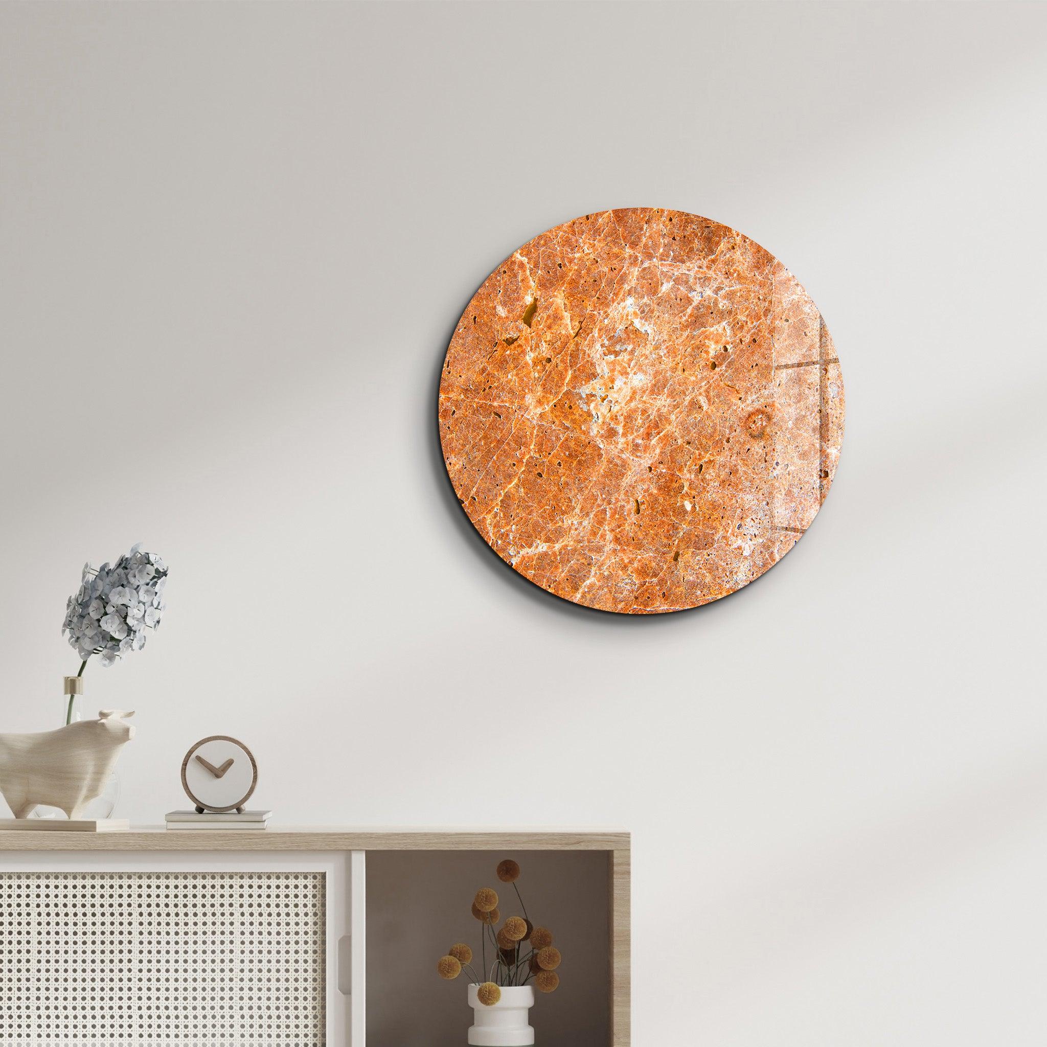 ・"Marble Stone - Orange"・Rounded Glass Wall Art - ArtDesigna Glass Printing Wall Art