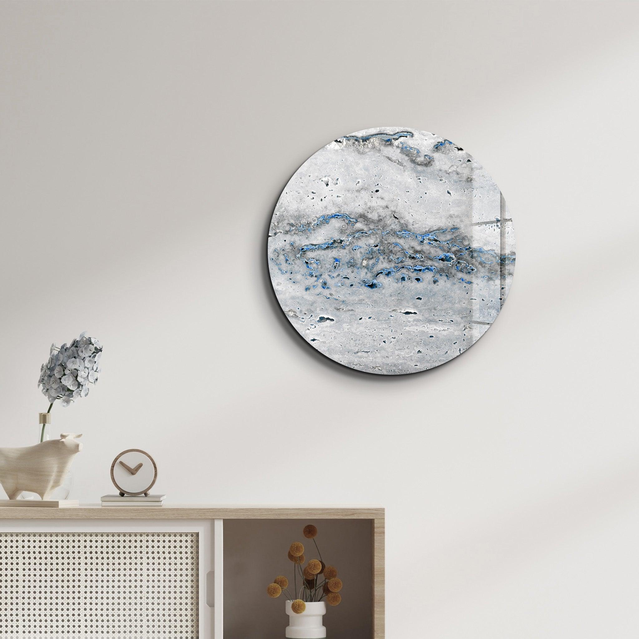 ・"Travertine - Light Blue "・Rounded Glass Wall Art - ArtDesigna Glass Printing Wall Art