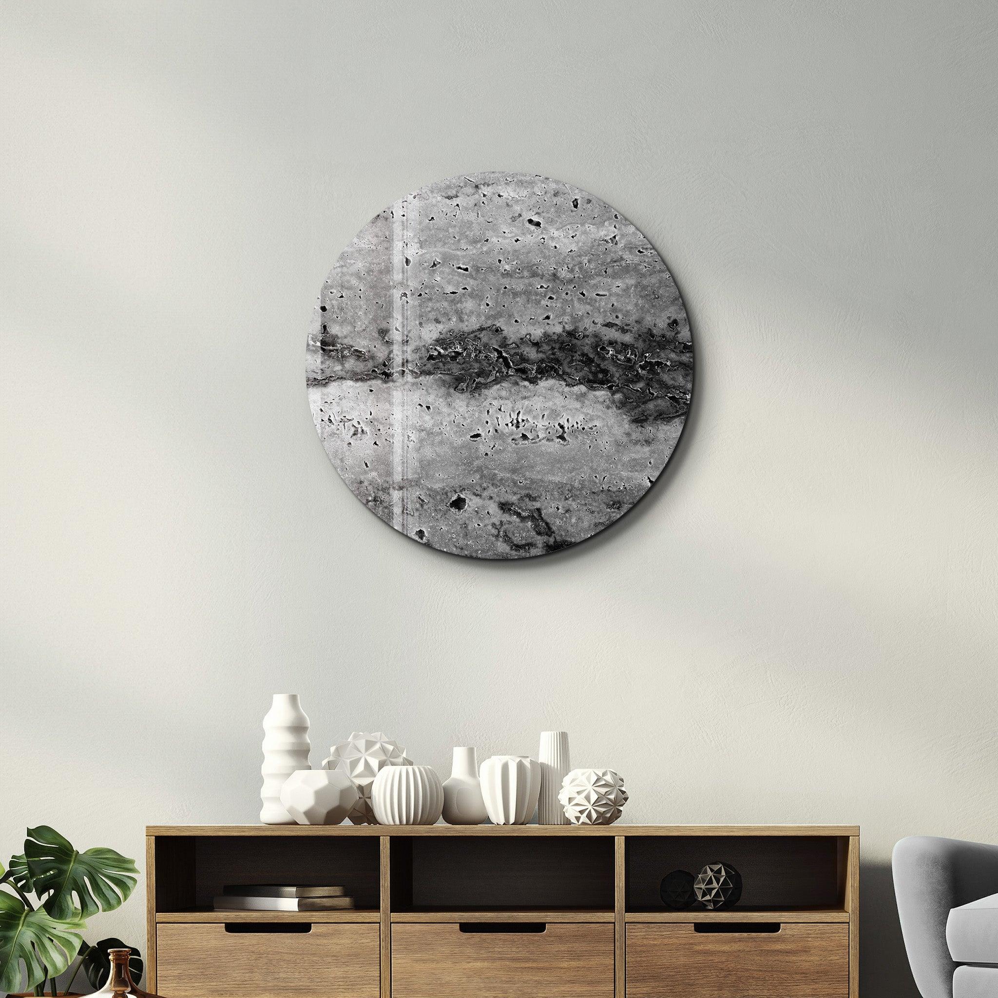 ・"Travertine Stone - Dark Gray"・Rounded Glass Wall Art - ArtDesigna Glass Printing Wall Art