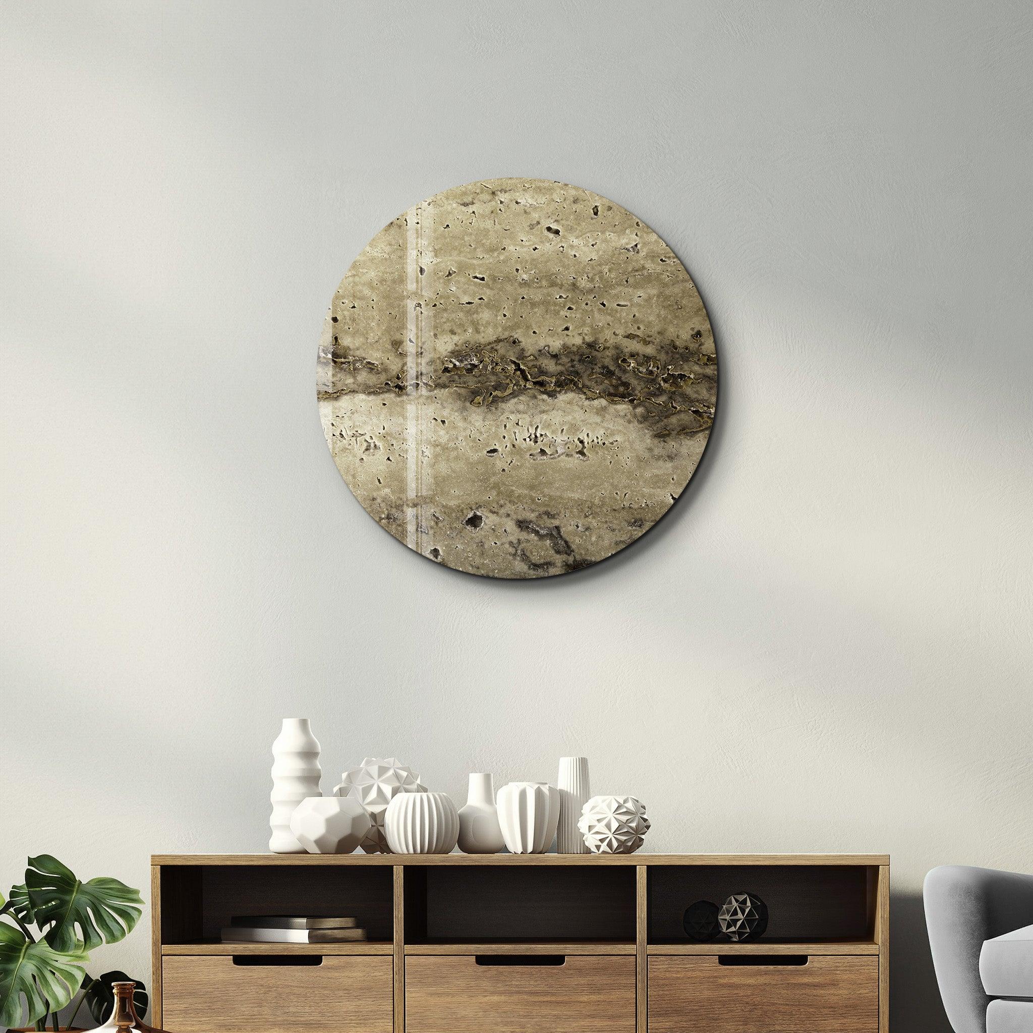 ・"Travertine Stone - Camo"・Rounded Glass Wall Art - ArtDesigna Glass Printing Wall Art