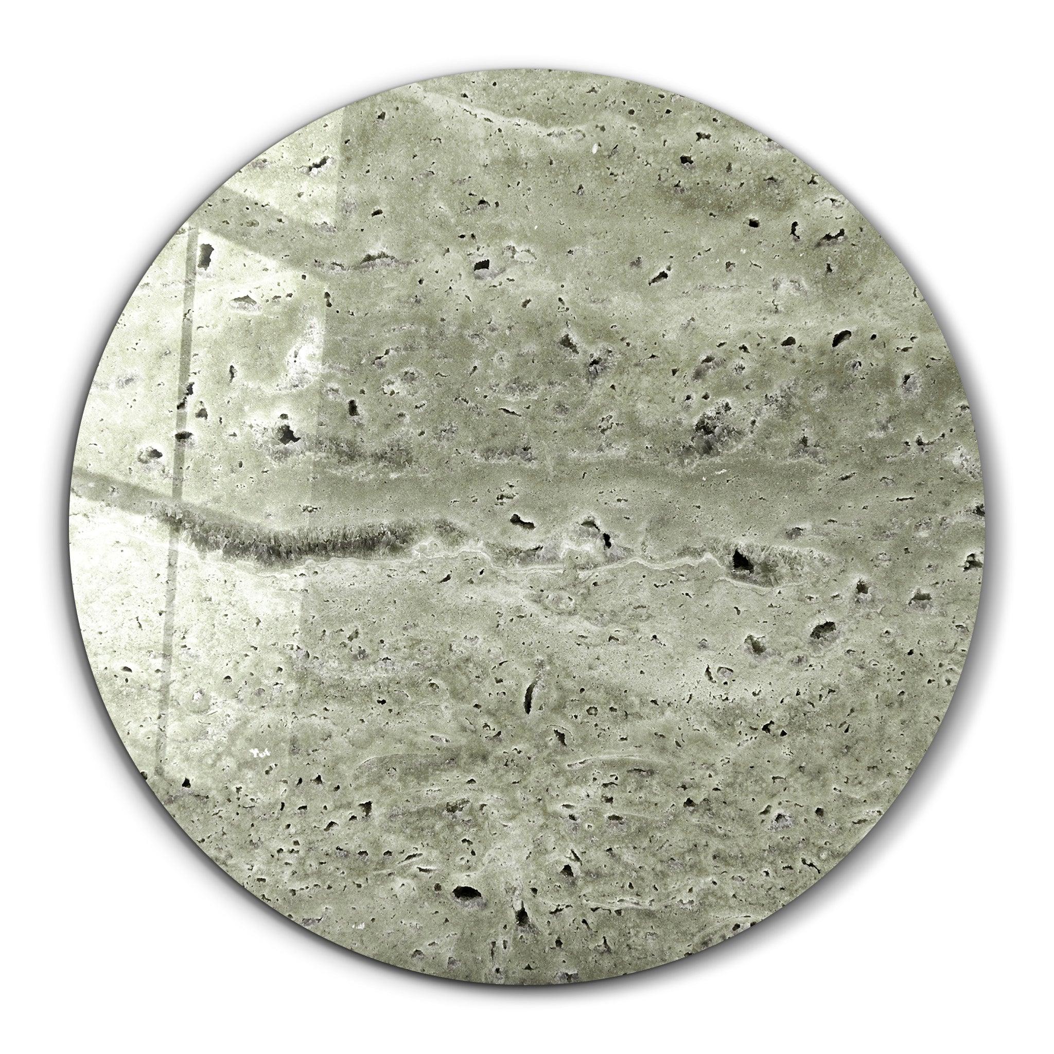 ・"Travertine - Moon - Cement Green"・Rounded Glass Wall Art - ArtDesigna Glass Printing Wall Art