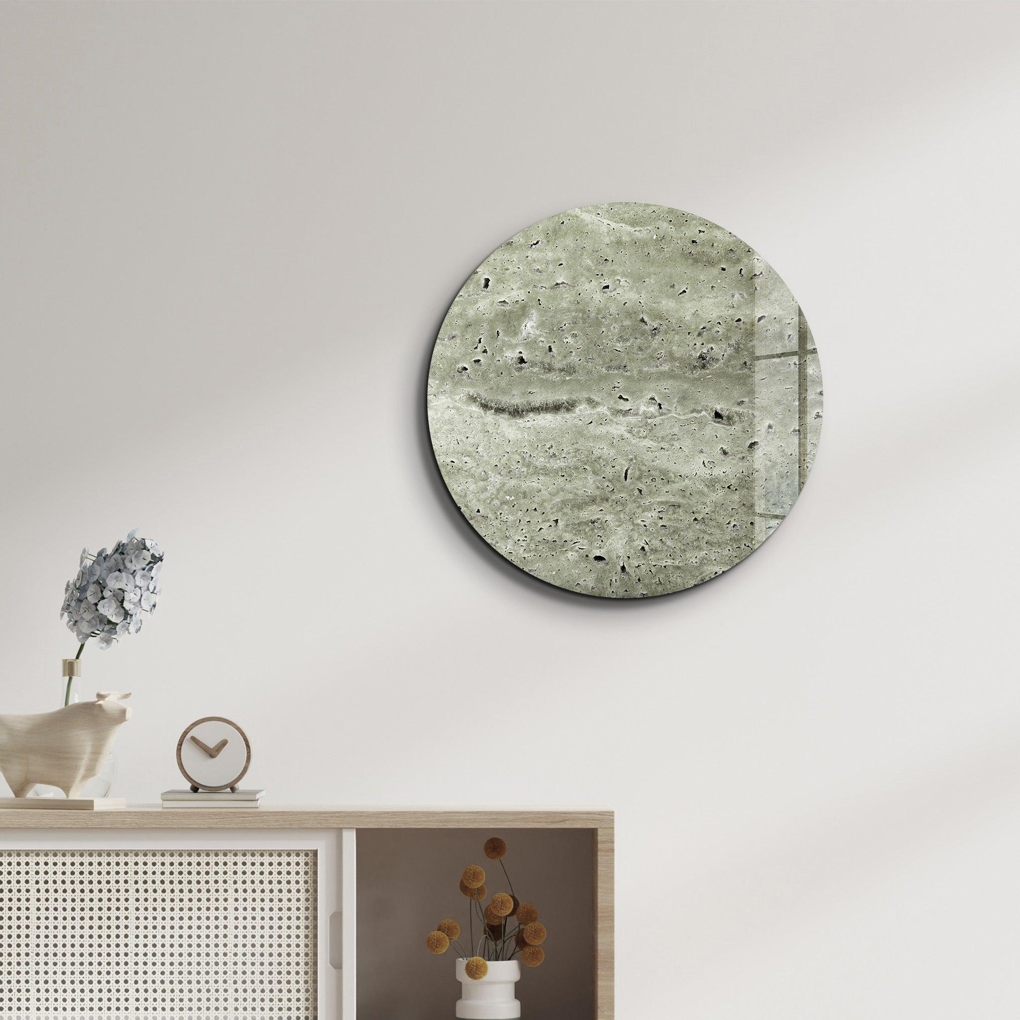 ・"Travertine - Moon - Cement Green"・Rounded Glass Wall Art - ArtDesigna Glass Printing Wall Art