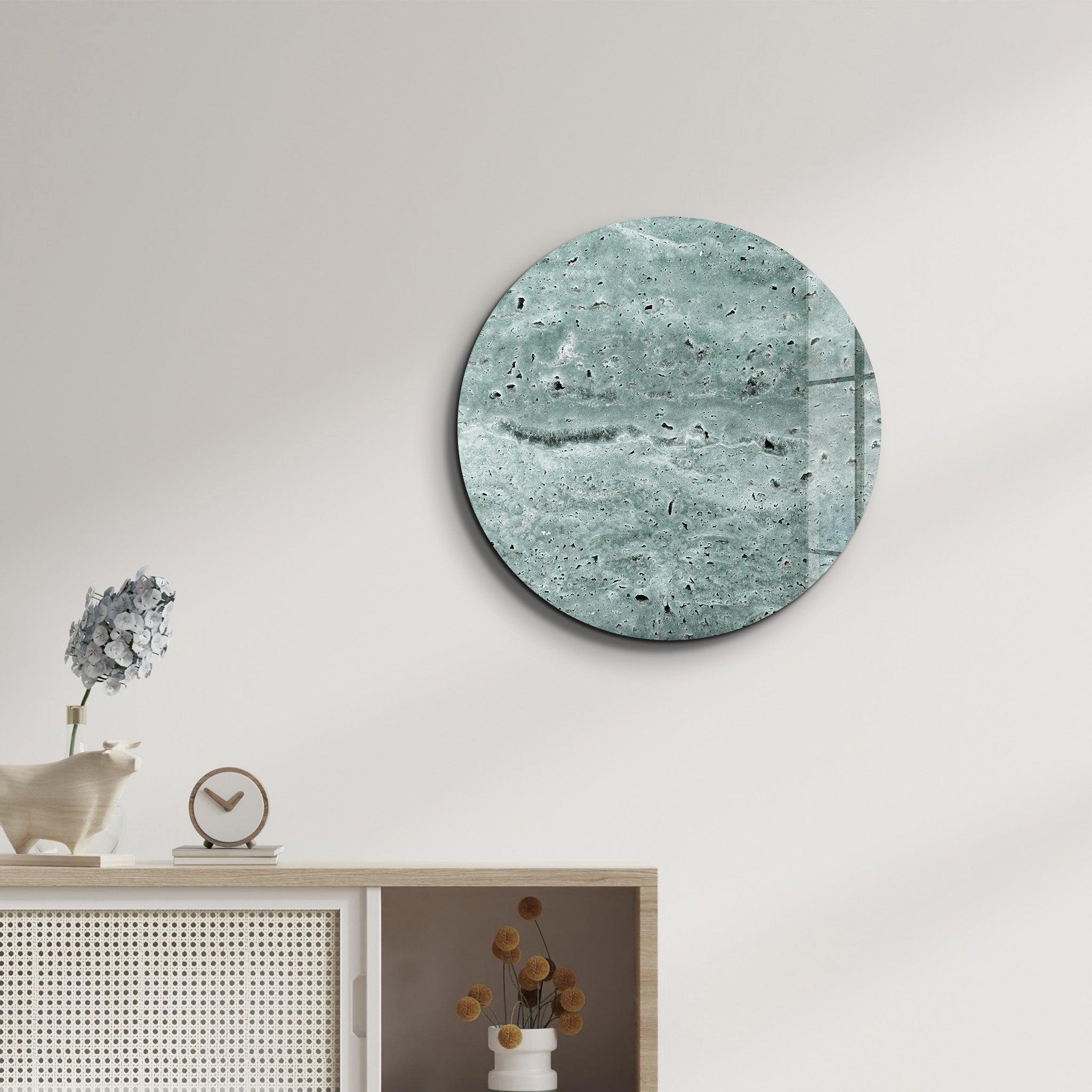 ・"Travertine - Moon - BlueGray"・Rounded Glass Wall Art - ArtDesigna Glass Printing Wall Art