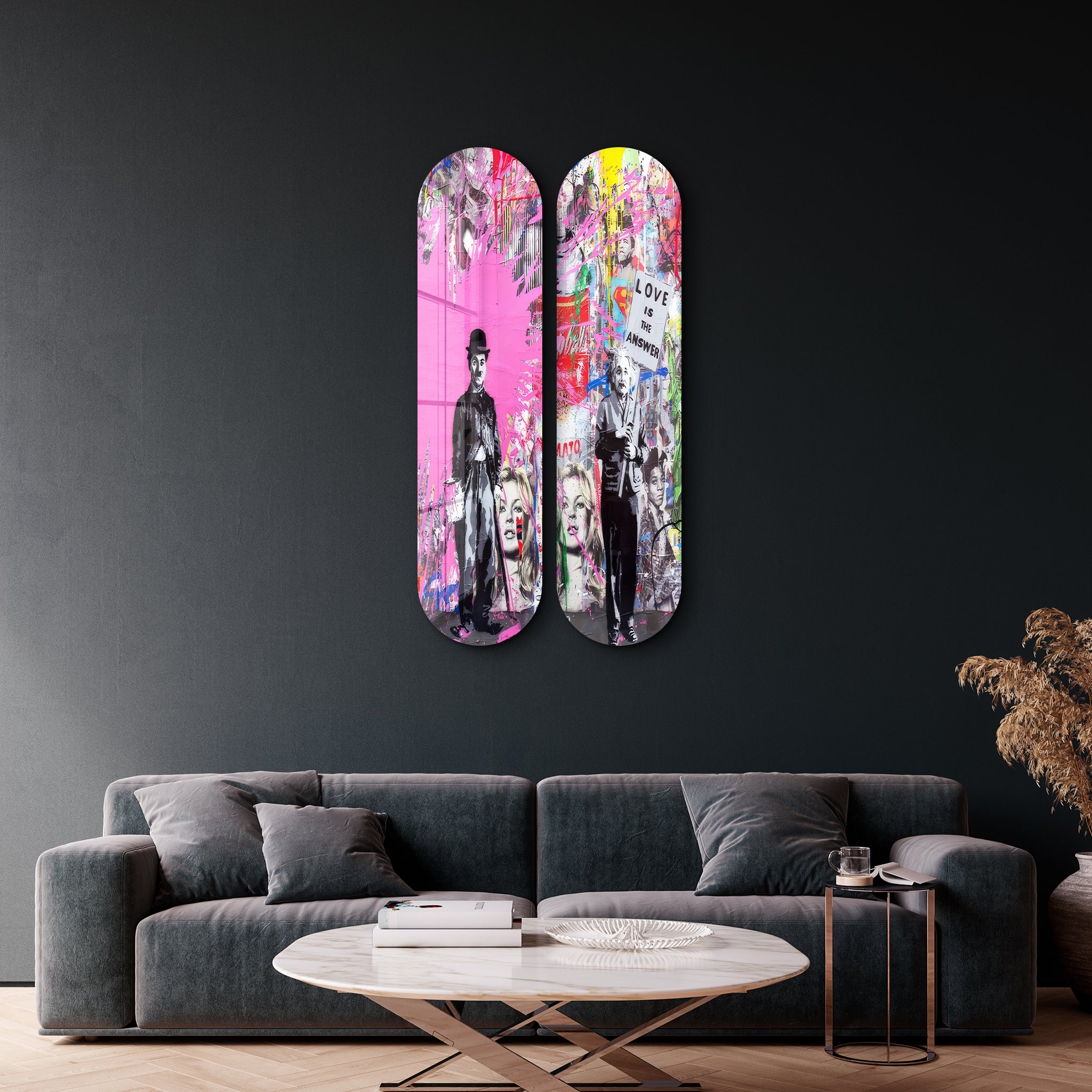 Banksy Pink Love Skateboard | Glass Wall Art